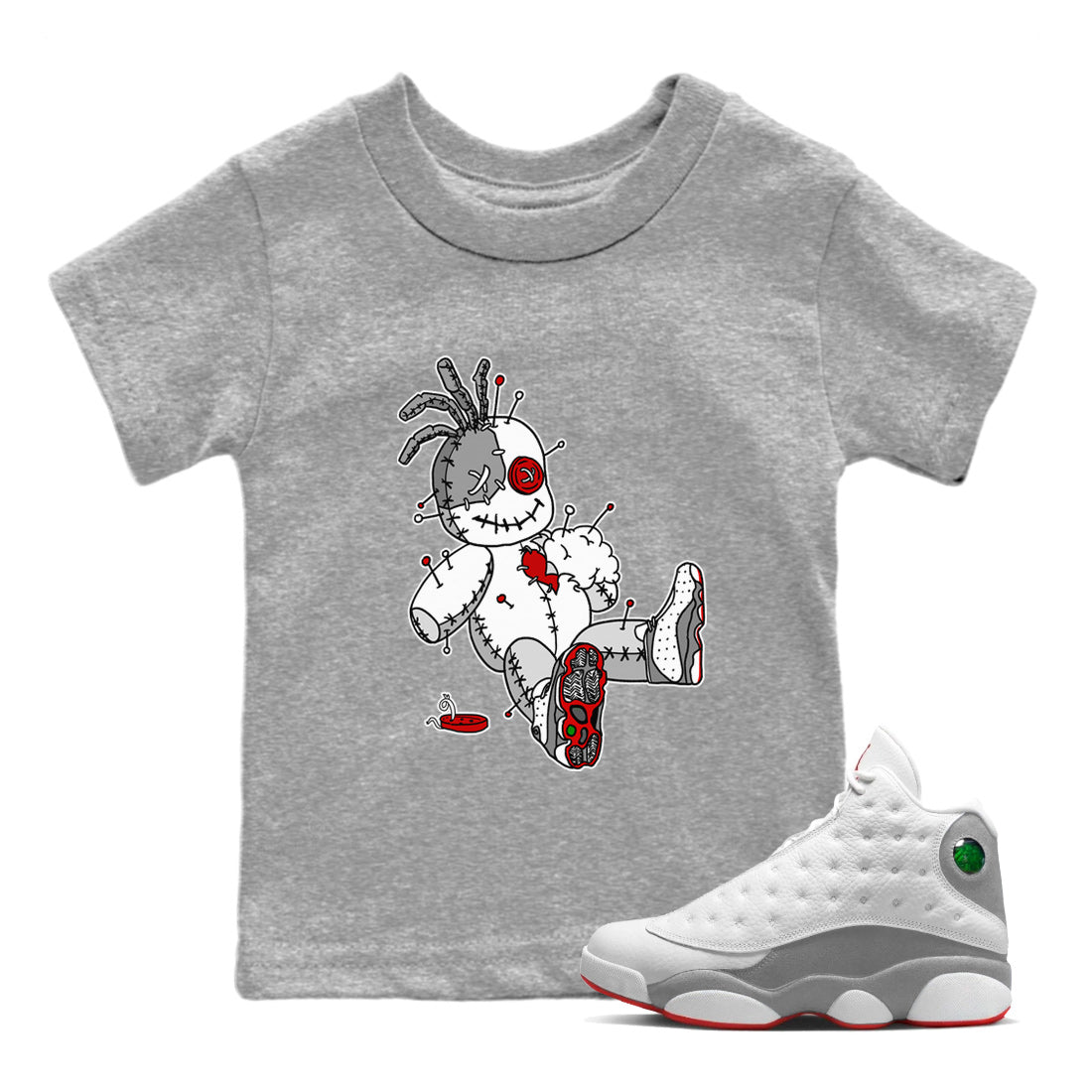 Air Jordan 13 Wolf Grey Voodoo Doll Baby and Kids Sneaker Tees Air Jordan 13 Wolf Grey Kids Sneaker Tees Size Chart