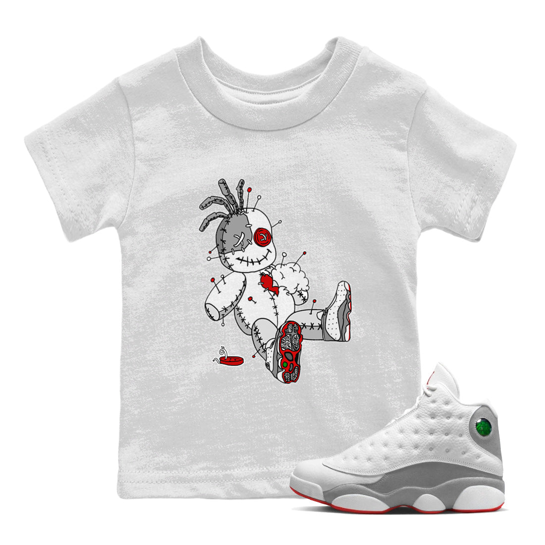 Air Jordan 13 Wolf Grey unique Halloween sneaker tee Voodoo Doll Sneaker Tees Air Jordan 13 Retro Wolf Grey T-Shirt Kids Shirts White 1