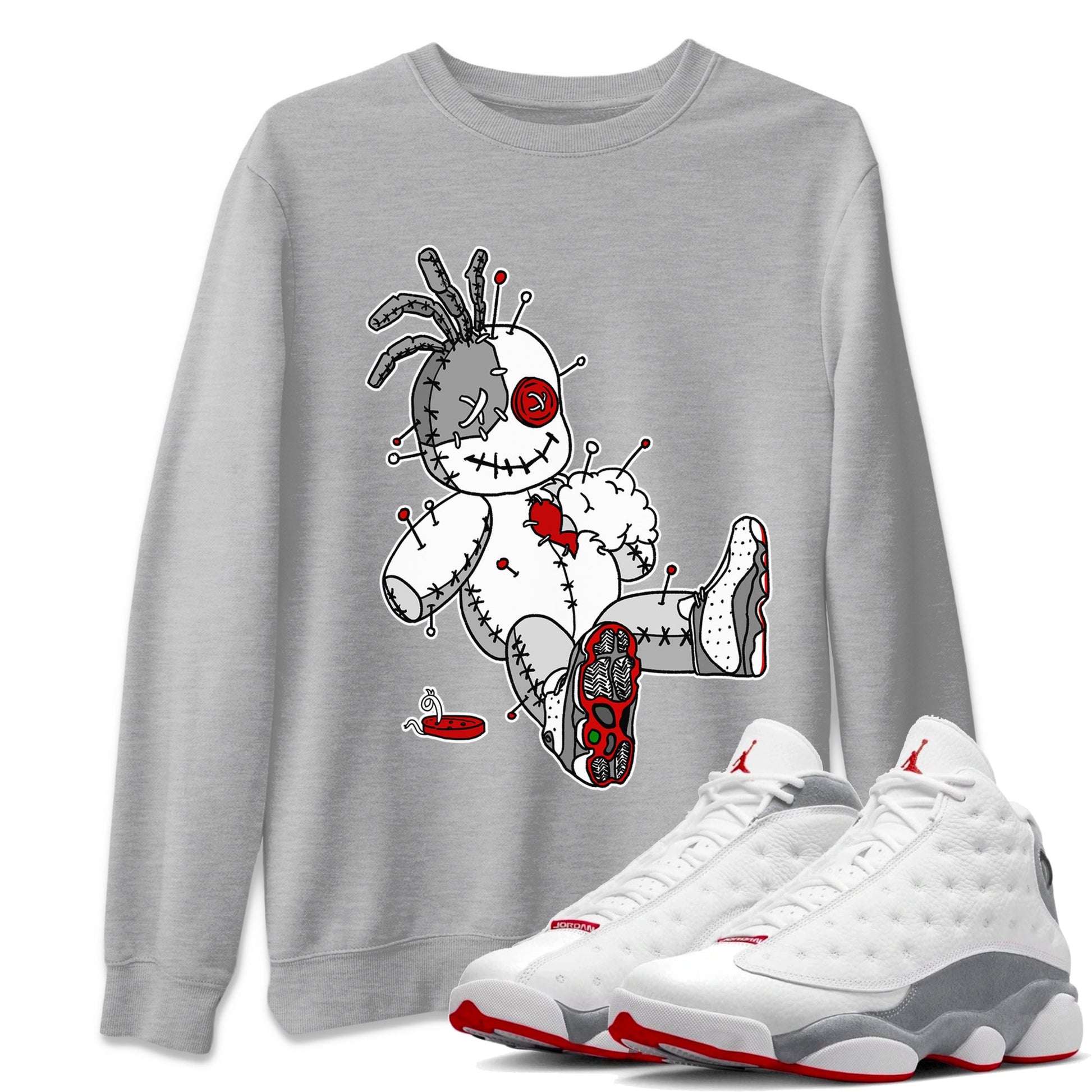 Air Jordan 13 Wolf Grey unique Halloween sneaker tee Voodoo Doll Sneaker Tees Air Jordan 13 Retro Wolf Grey T-Shirt Unisex Shirts Heather Grey 1