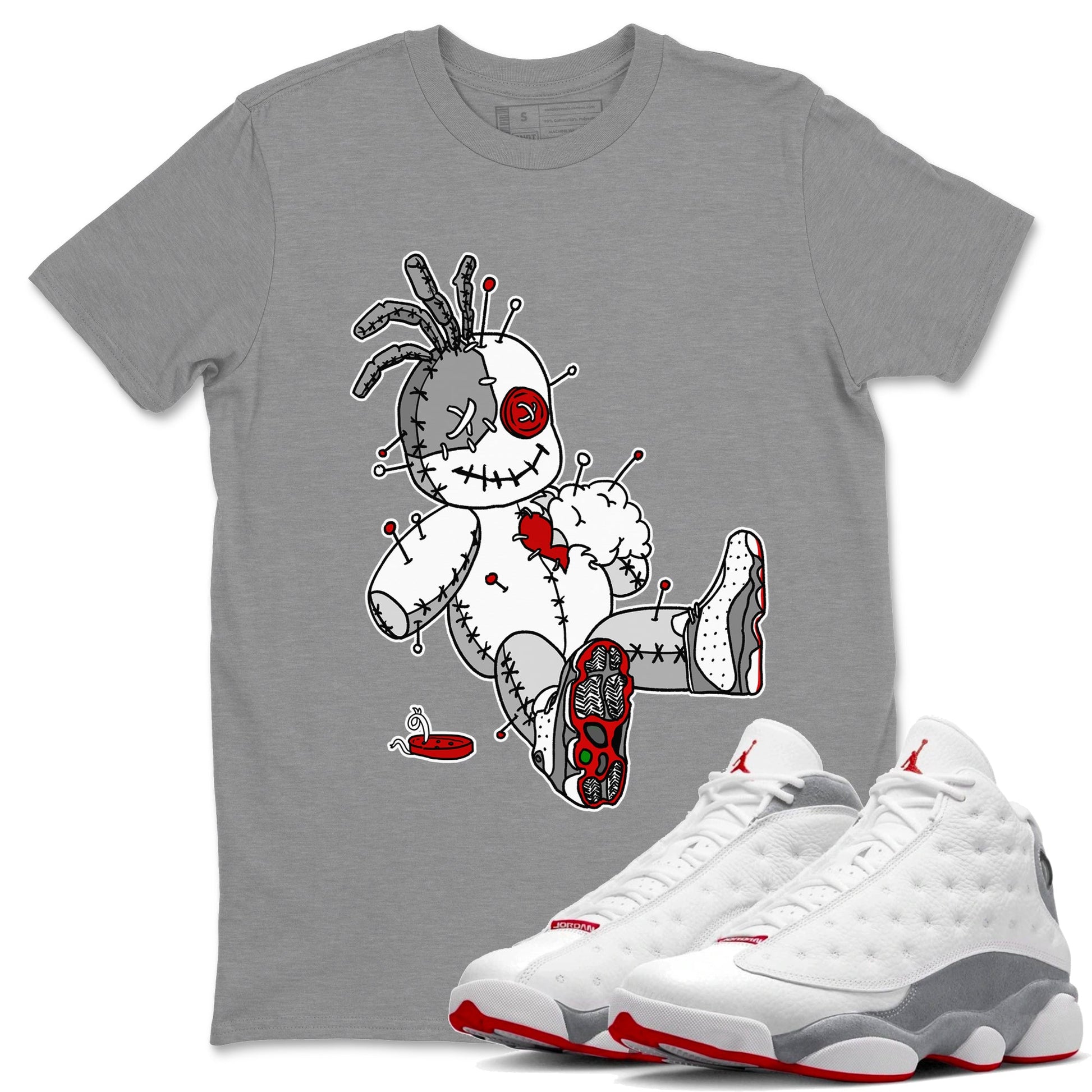 Air Jordan 13 Wolf Grey Voodoo Doll Crew Neck Sneaker Tees Air Jordan 13 Wolf Grey Sneaker T-Shirts Size Chart