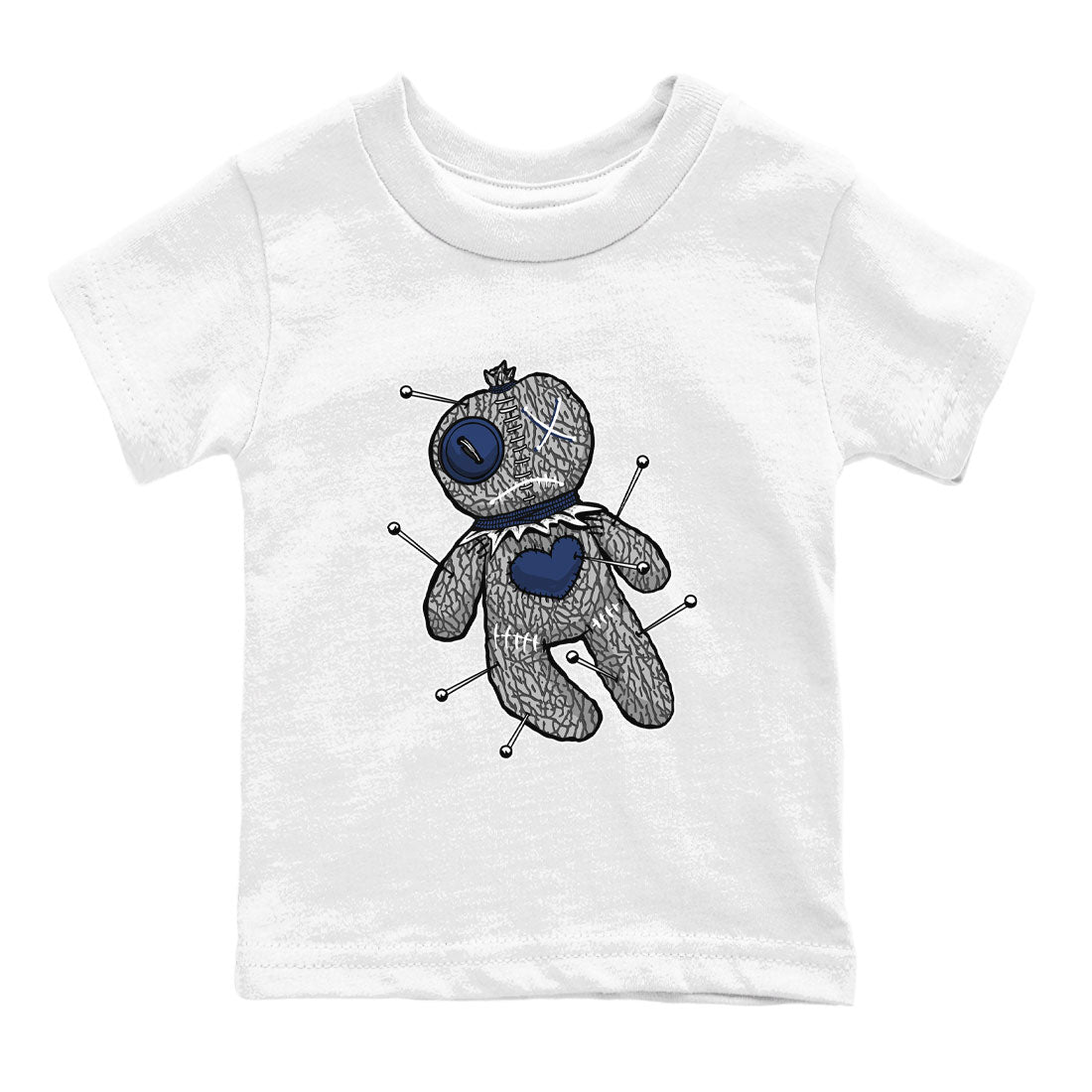 AJ3 Midnight Navy shirt to match jordans Voodoo Doll sneaker tees 3s Midnight Navy SNRT sneaker release tees baby toddler White 2 cotton sneaker tee