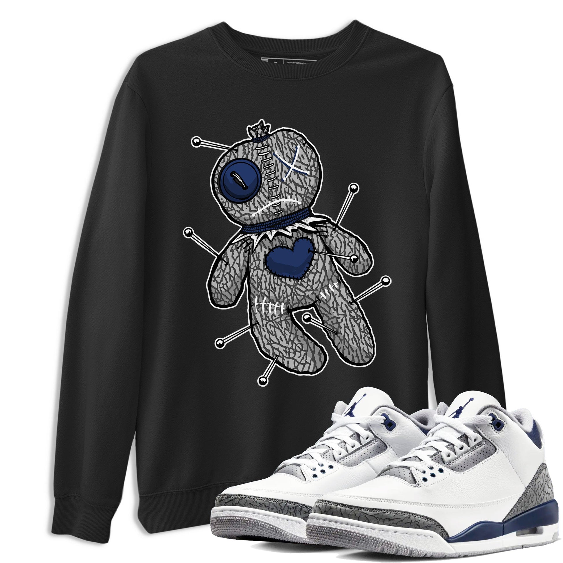 AJ3 Midnight Navy shirt to match jordans Voodoo Doll sneaker tees 3s Midnight Navy SNRT sneaker release Tees unisex cotton Black 1 crew neck shirt