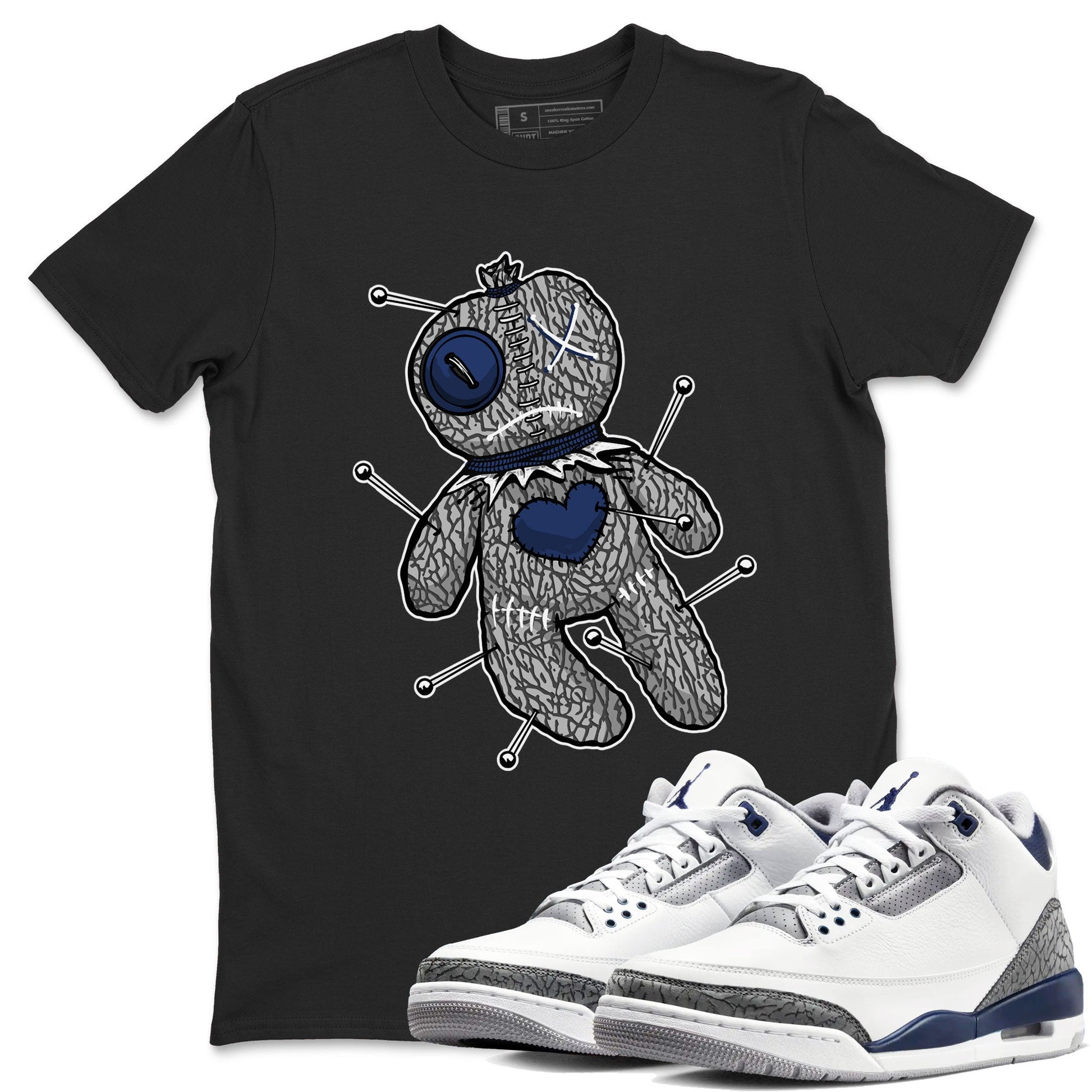 AJ3 Midnight Navy shirt to match jordans Voodoo Doll sneaker tees 3s Midnight Navy SNRT sneaker release Tees unisex cotton Black 1 crew neck shirt