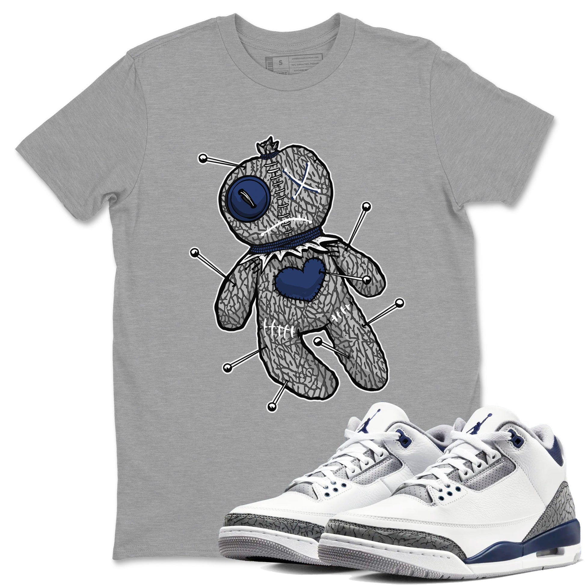 AJ3 Midnight Navy shirt to match jordans Voodoo Doll sneaker tees 3s Midnight Navy SNRT sneaker release Tees unisex cotton Heather Grey 1 crew neck shirt