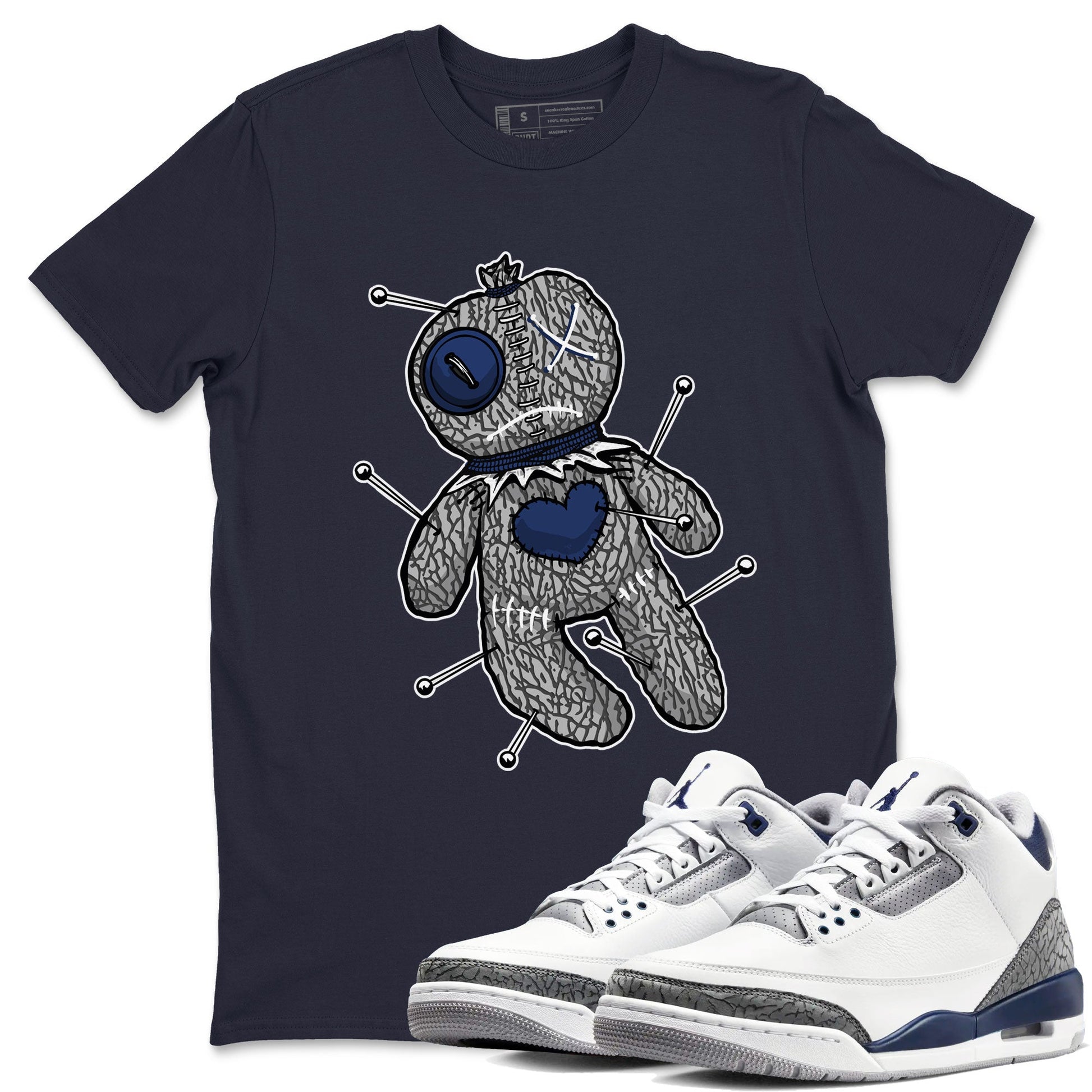 AJ3 Midnight Navy shirt to match jordans Voodoo Doll sneaker tees 3s Midnight Navy SNRT sneaker release Tees unisex cotton Navy 1 crew neck shirt