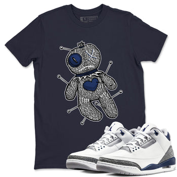AJ3 Midnight Navy shirt to match jordans Voodoo Doll sneaker tees 3s Midnight Navy SNRT sneaker release Tees unisex cotton Navy 1 crew neck shirt