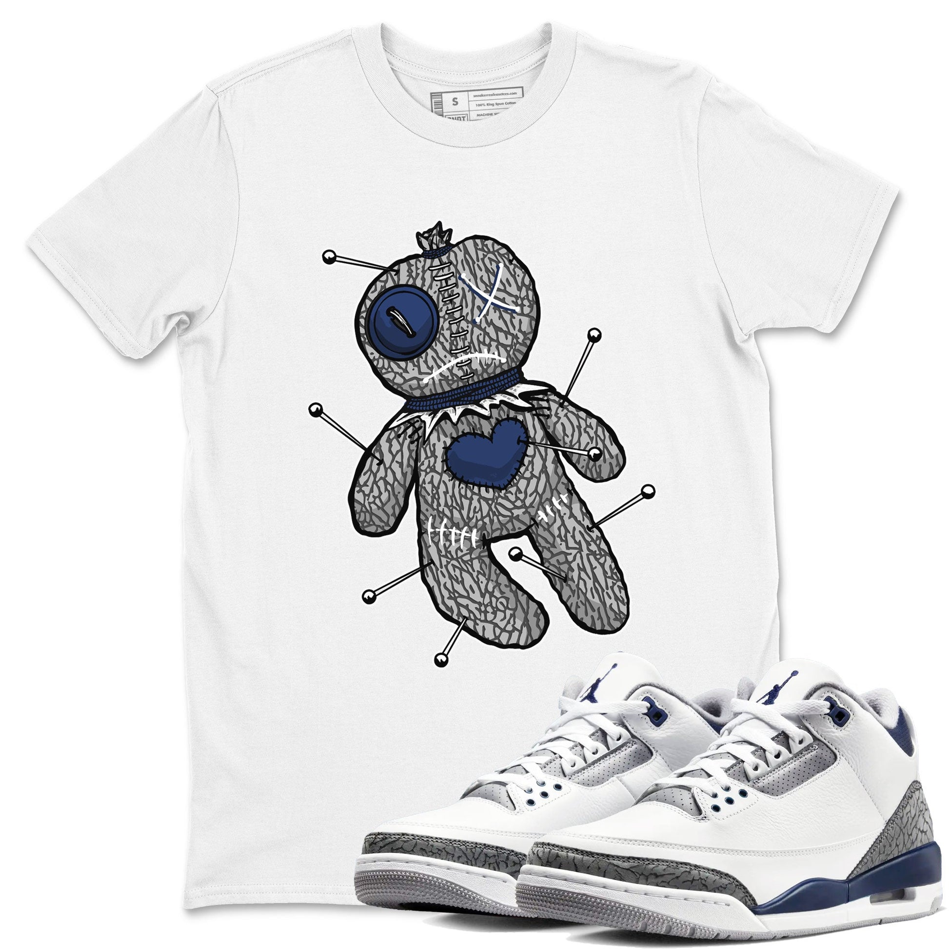AJ3 Midnight Navy shirt to match jordans Voodoo Doll sneaker tees 3s Midnight Navy SNRT sneaker release Tees unisex cotton White 1 crew neck shirt
