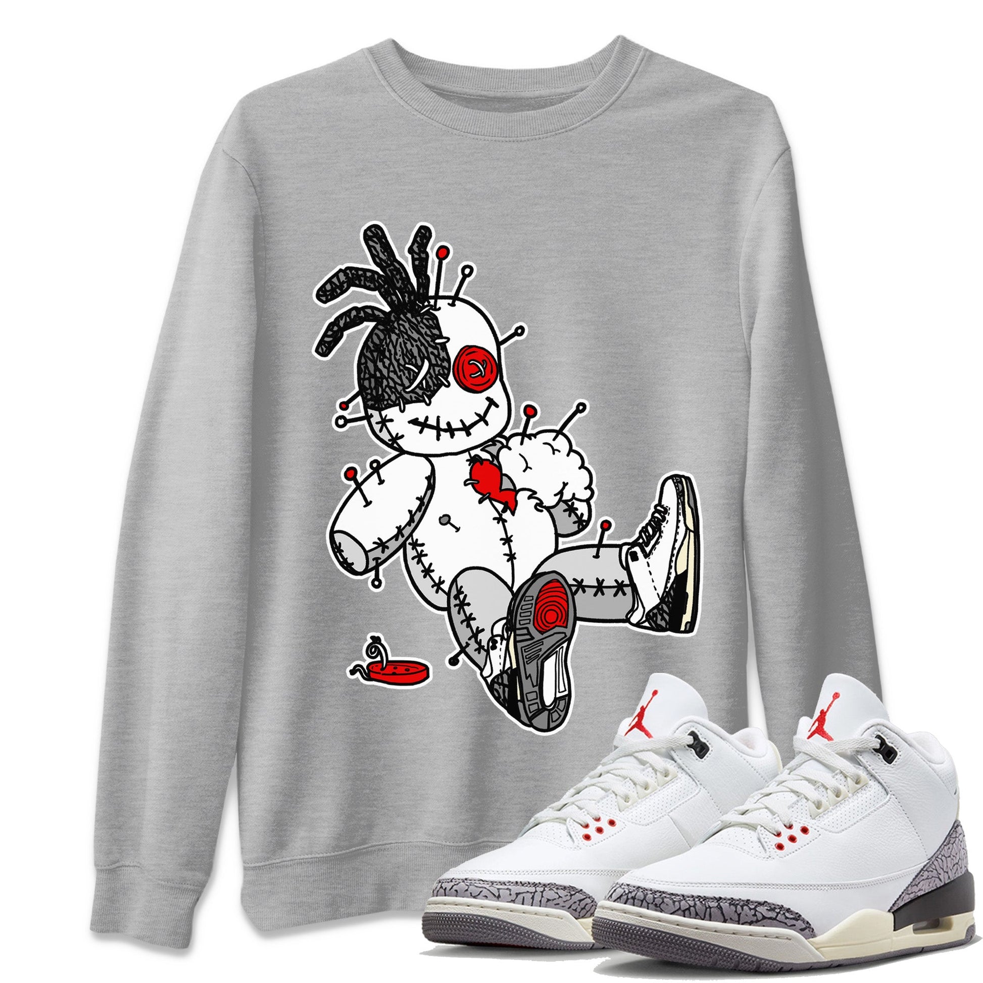 Air Jordan 3 White Cement unique Halloween sneaker tee Voodoo Doll Sneaker Tees Air Jordan 3 Retro White Cement Sneaker Release Tees Unisex Shirts Heather Grey 1