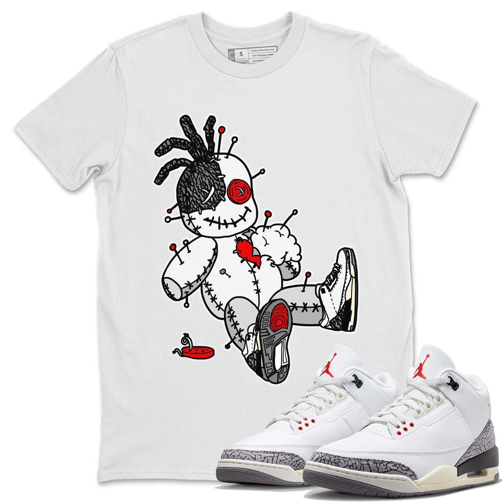 Air Jordan 3 White Cement unique Halloween sneaker tee Voodoo Doll Sneaker Tees Air Jordan 3 Retro White Cement Sneaker Release Tees Unisex Shirts White 1