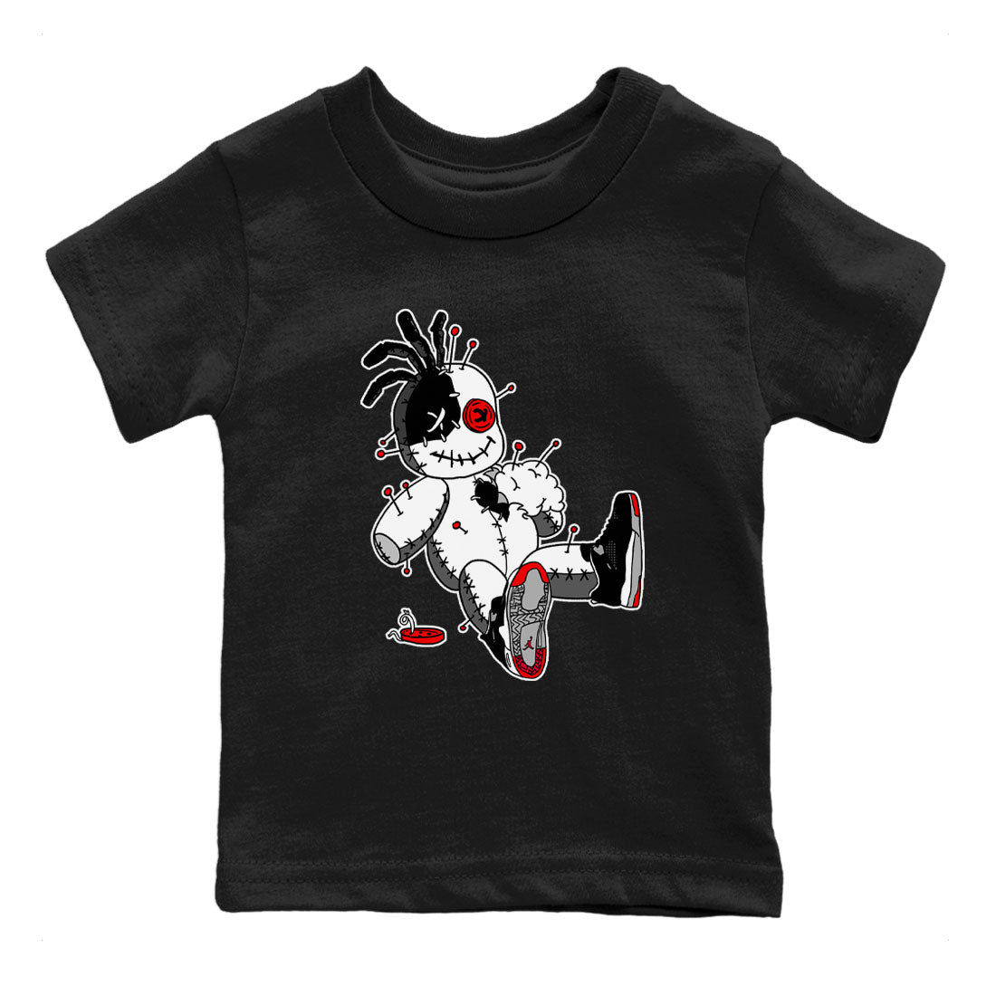 AJ4 Retro Bred Reimagined shirt to match jordans Voodoo Doll sneaker tees Air Jordan 4 Retro Bred Reimagined SNRT sneaker release tees baby toddler Black 2 cotton Shirt