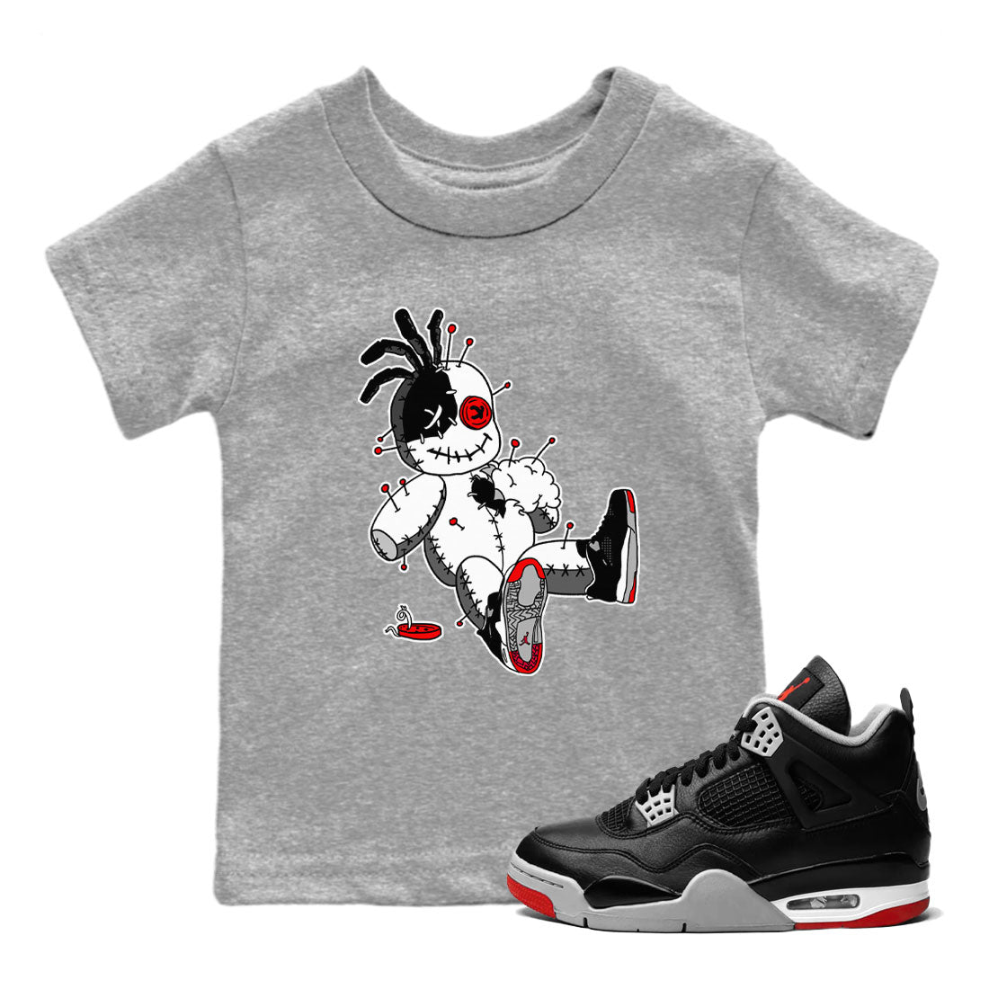 AJ4 Retro Bred Reimagined shirt to match jordans Voodoo Doll sneaker tees Air Jordan 4 Retro Bred Reimagined SNRT sneaker release tees baby toddler Heather Grey 1 cotton Shirt