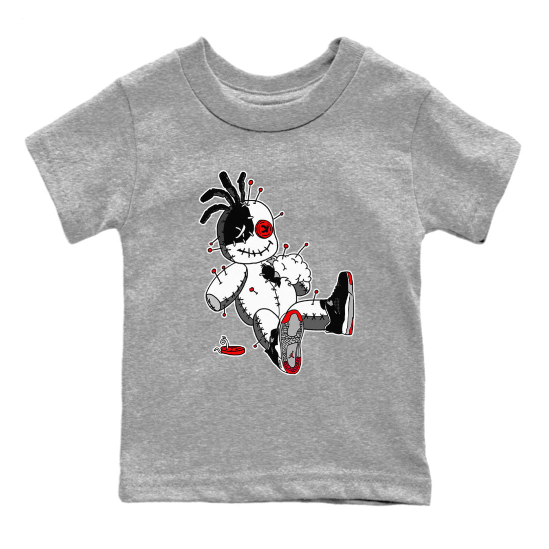 AJ4 Retro Bred Reimagined shirt to match jordans Voodoo Doll sneaker tees Air Jordan 4 Retro Bred Reimagined SNRT sneaker release tees baby toddler Heather Grey 2 cotton Shirt
