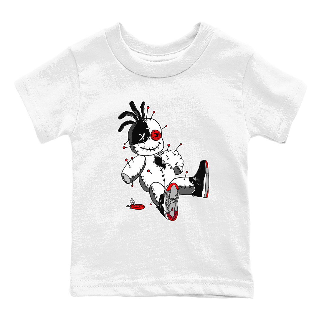 AJ4 Retro Bred Reimagined shirt to match jordans Voodoo Doll sneaker tees Air Jordan 4 Retro Bred Reimagined SNRT sneaker release tees baby toddler White 2 cotton Shirt