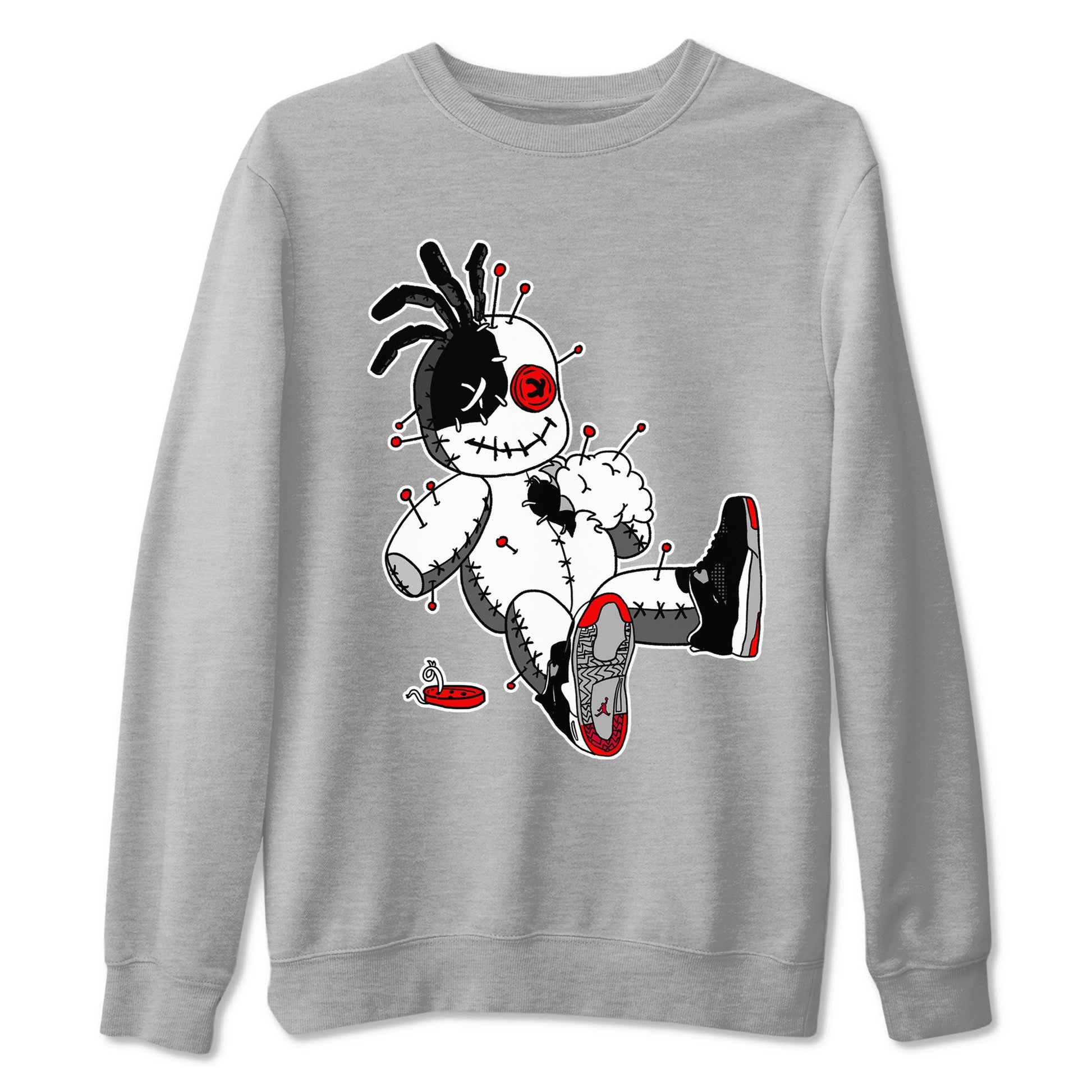 AJ4 Retro Bred Reimagined shirt to match jordans Voodoo Doll sneaker tees Air Jordan 4 Retro Bred Reimagined SNRT sneaker release Tees unisex cotton Heather Grey 2 crew neck shirt