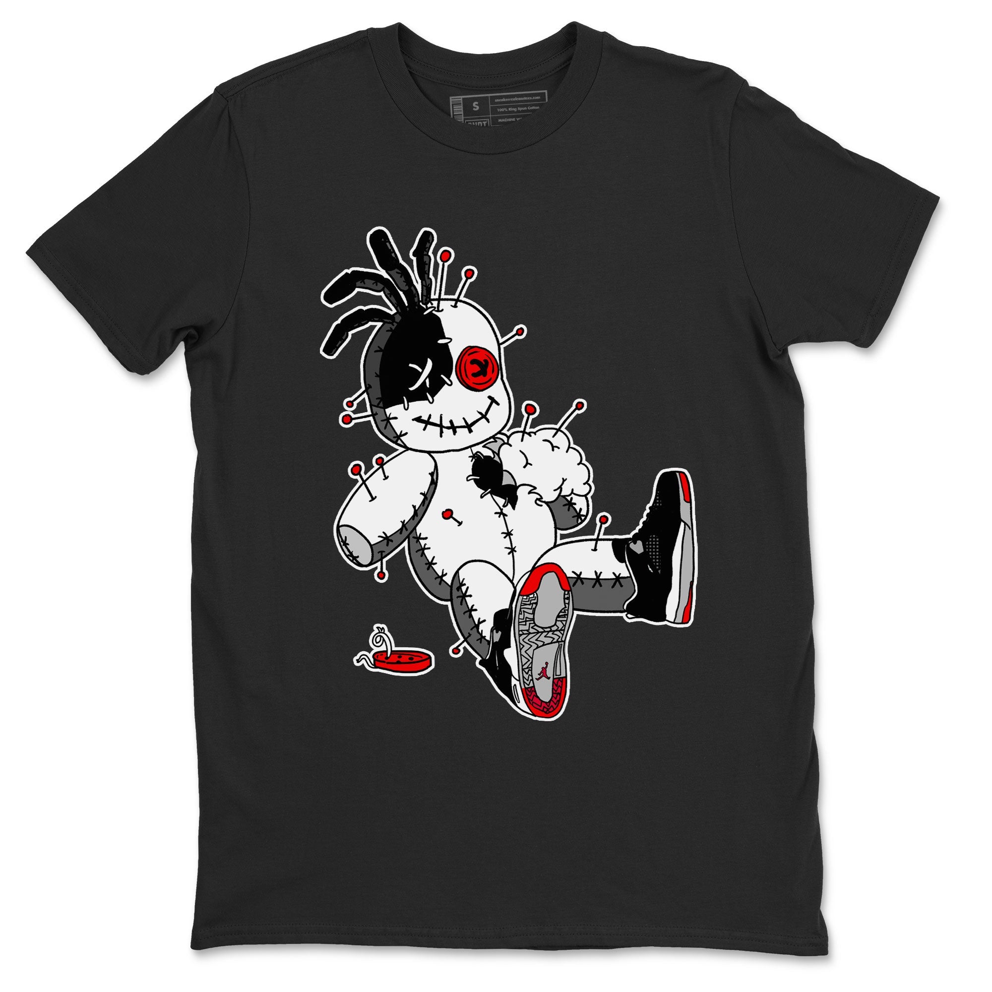 AJ4 Retro Bred Reimagined shirt to match jordans Voodoo Doll sneaker tees Air Jordan 4 Retro Bred Reimagined SNRT sneaker release Tees unisex cotton Black 2 crew neck shirt