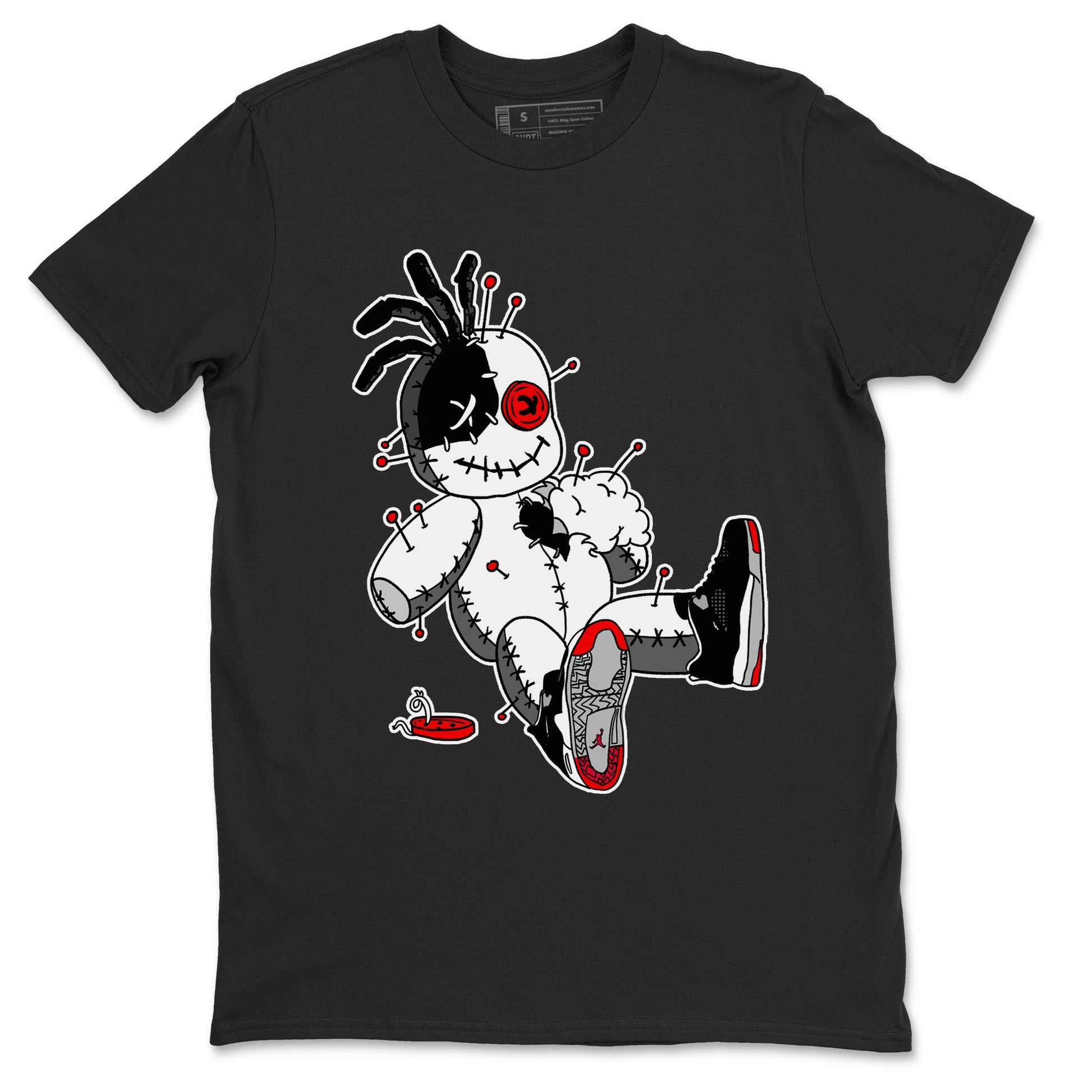 AJ4 Retro Bred Reimagined shirt to match jordans Voodoo Doll sneaker tees Air Jordan 4 Retro Bred Reimagined SNRT sneaker release Tees unisex cotton Black 2 crew neck shirt
