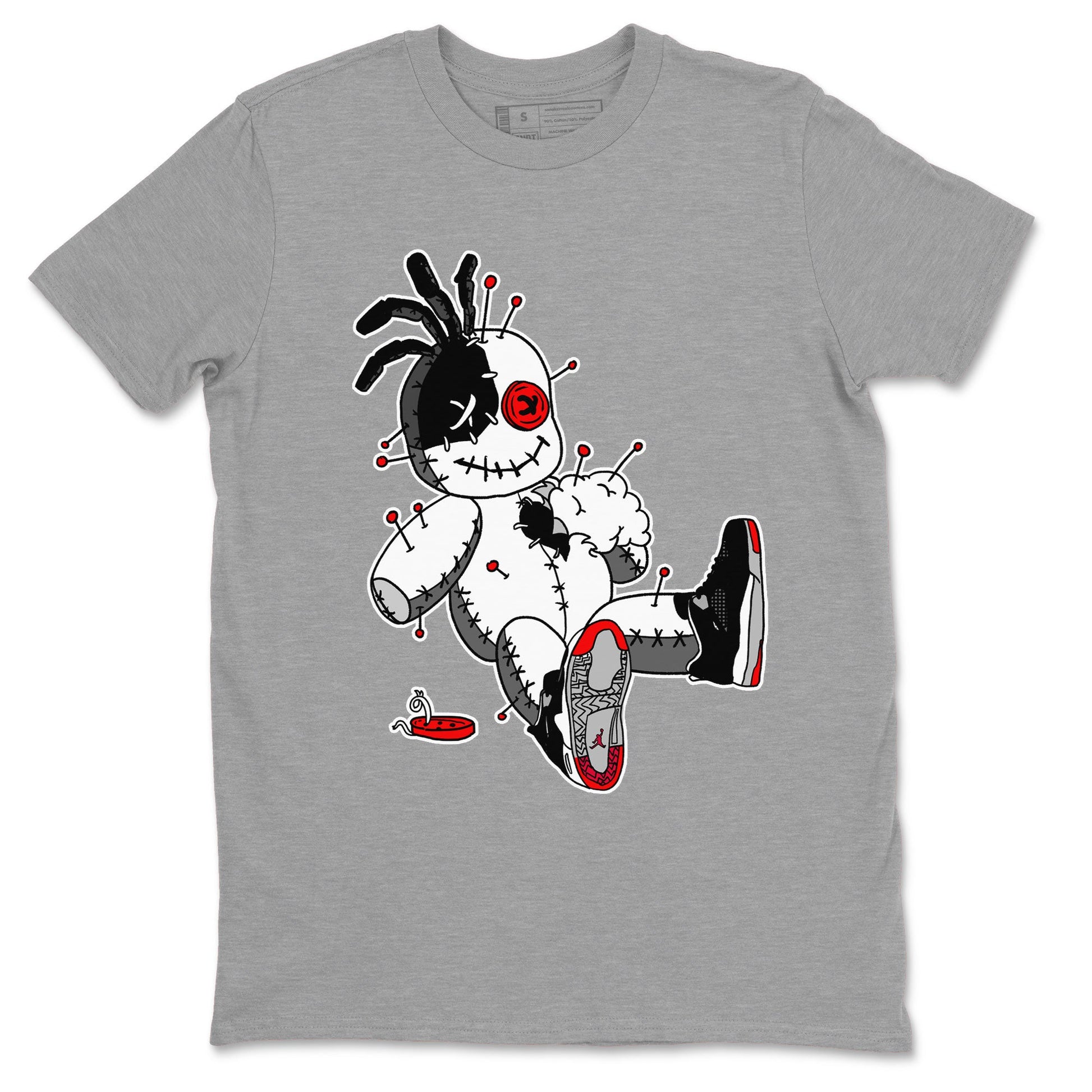 AJ4 Retro Bred Reimagined shirt to match jordans Voodoo Doll sneaker tees Air Jordan 4 Retro Bred Reimagined SNRT sneaker release Tees unisex cotton Heather Grey 2 crew neck shirt