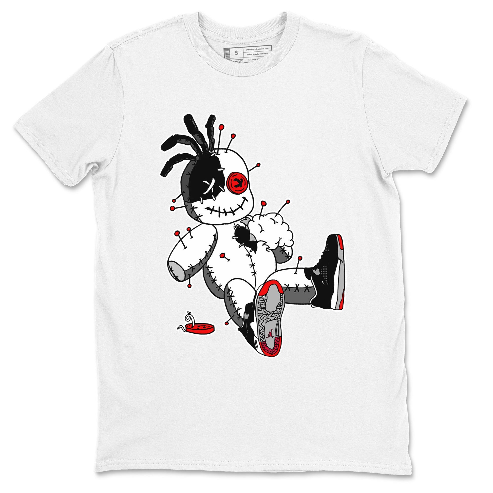 AJ4 Retro Bred Reimagined shirt to match jordans Voodoo Doll sneaker tees Air Jordan 4 Retro Bred Reimagined SNRT sneaker release Tees unisex cotton White 2 crew neck shirt