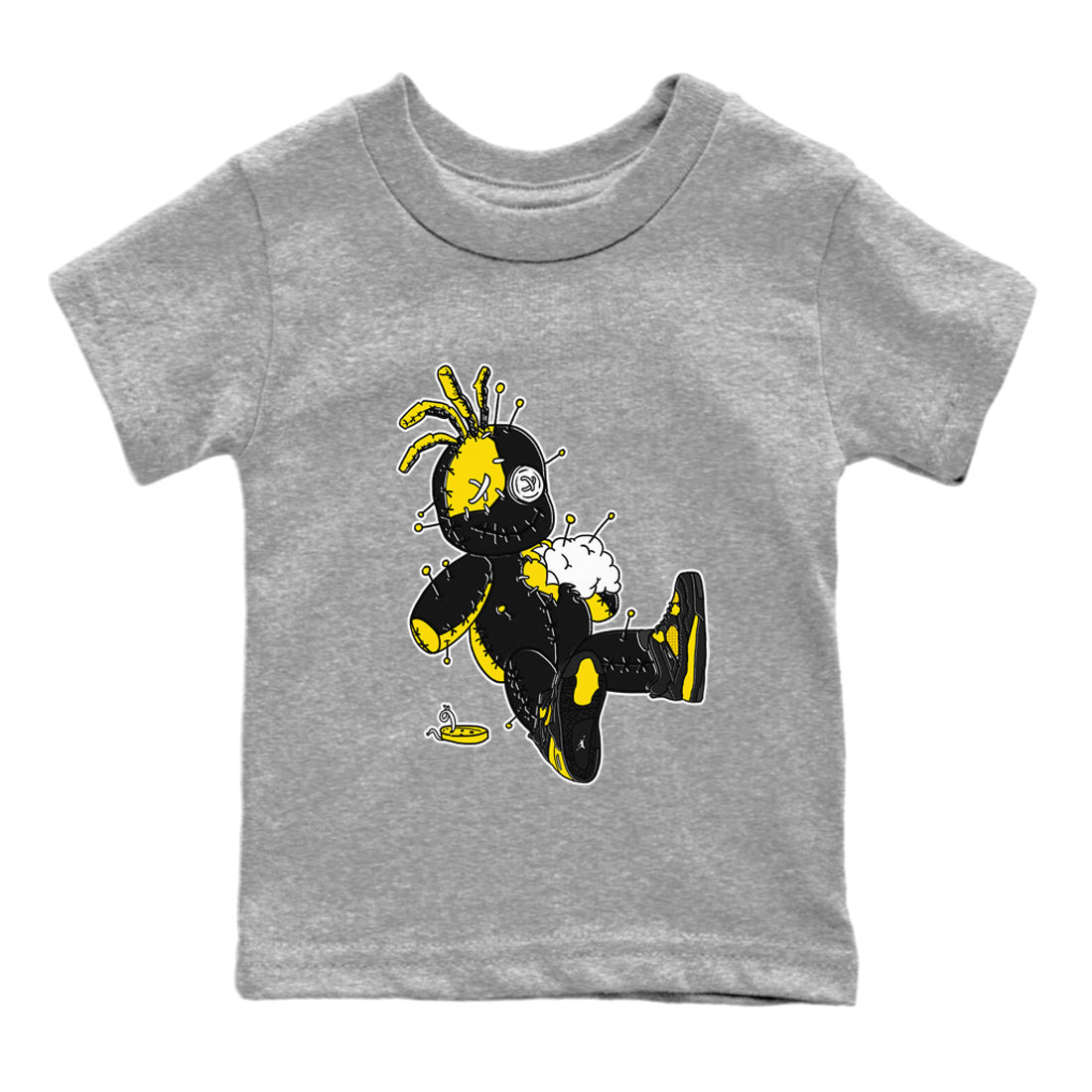 Air Jordan 4 Thunder unique Halloween sneaker tee Voodoo Doll Sneaker Tees Air Jordan 4 Retro Thunder Sneaker Release Tees Kids Shirts Heather Grey 2