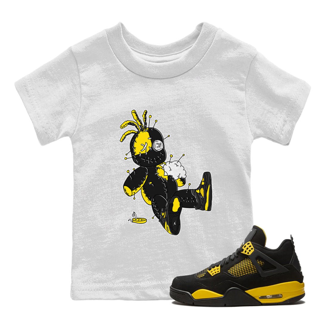 Air Jordan 4 Thunder unique Halloween sneaker tee Voodoo Doll Sneaker Tees Air Jordan 4 Retro Thunder Sneaker Release Tees Kids Shirts White 1