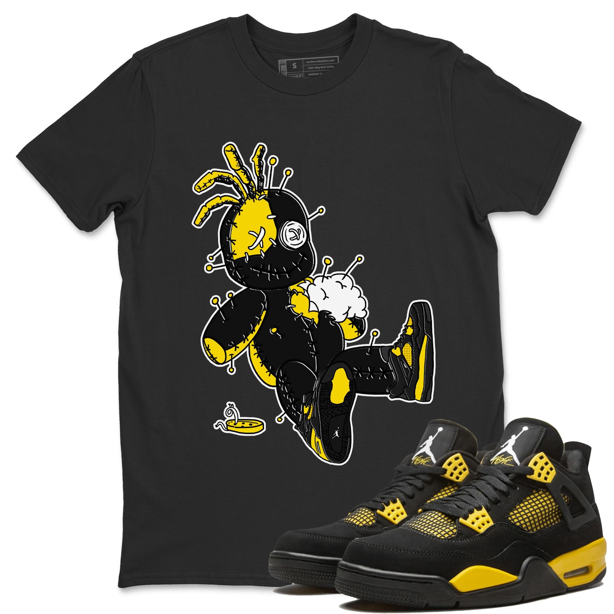 Air Jordan 4 Thunder unique Halloween sneaker tee Voodoo Doll Sneaker Tees Air Jordan 4 Retro Thunder Sneaker Release Tees Unisex Shirts Black 1