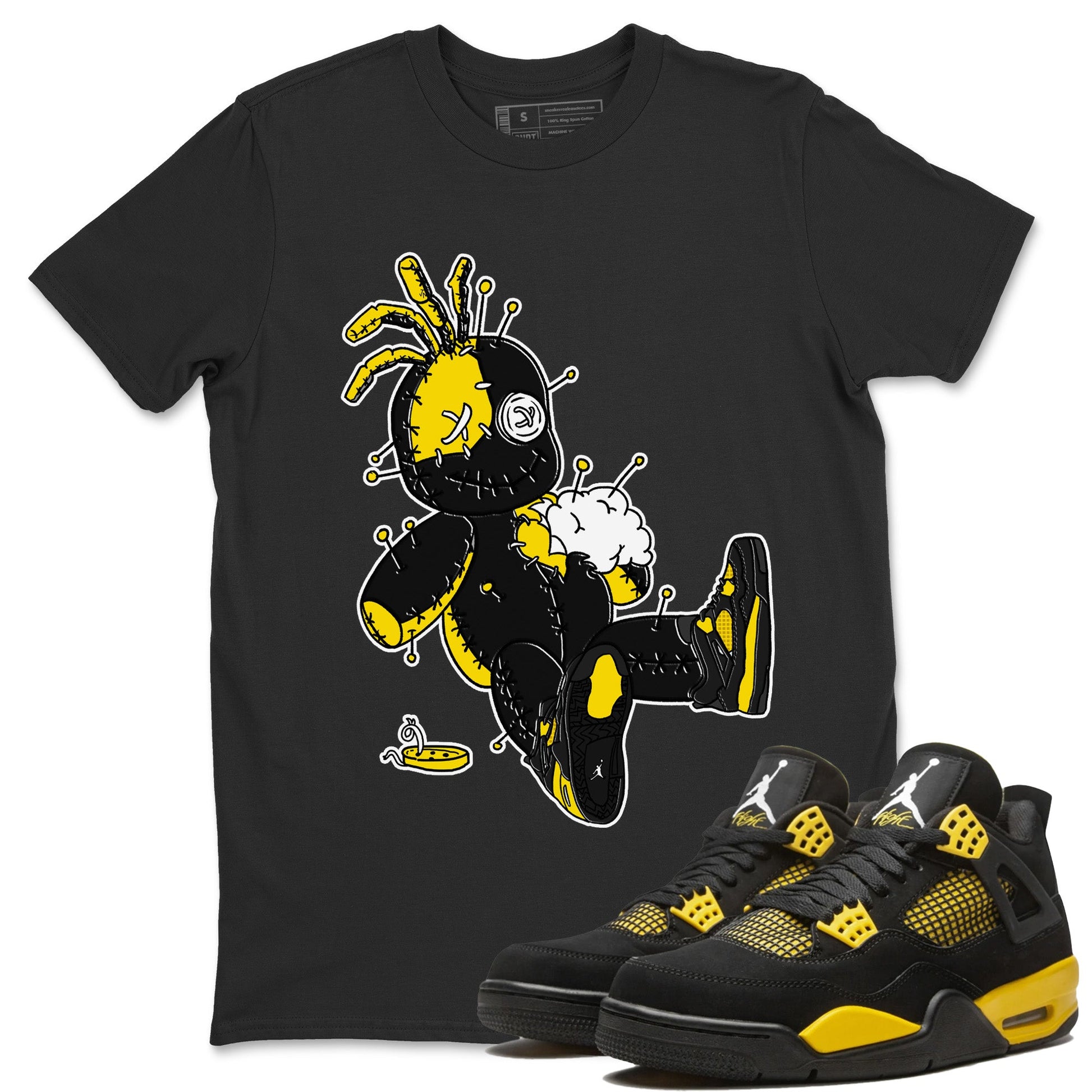 Air Jordan 4 Thunder unique Halloween sneaker tee Voodoo Doll Sneaker Tees Air Jordan 4 Retro Thunder Sneaker Release Tees Unisex Shirts Black 1