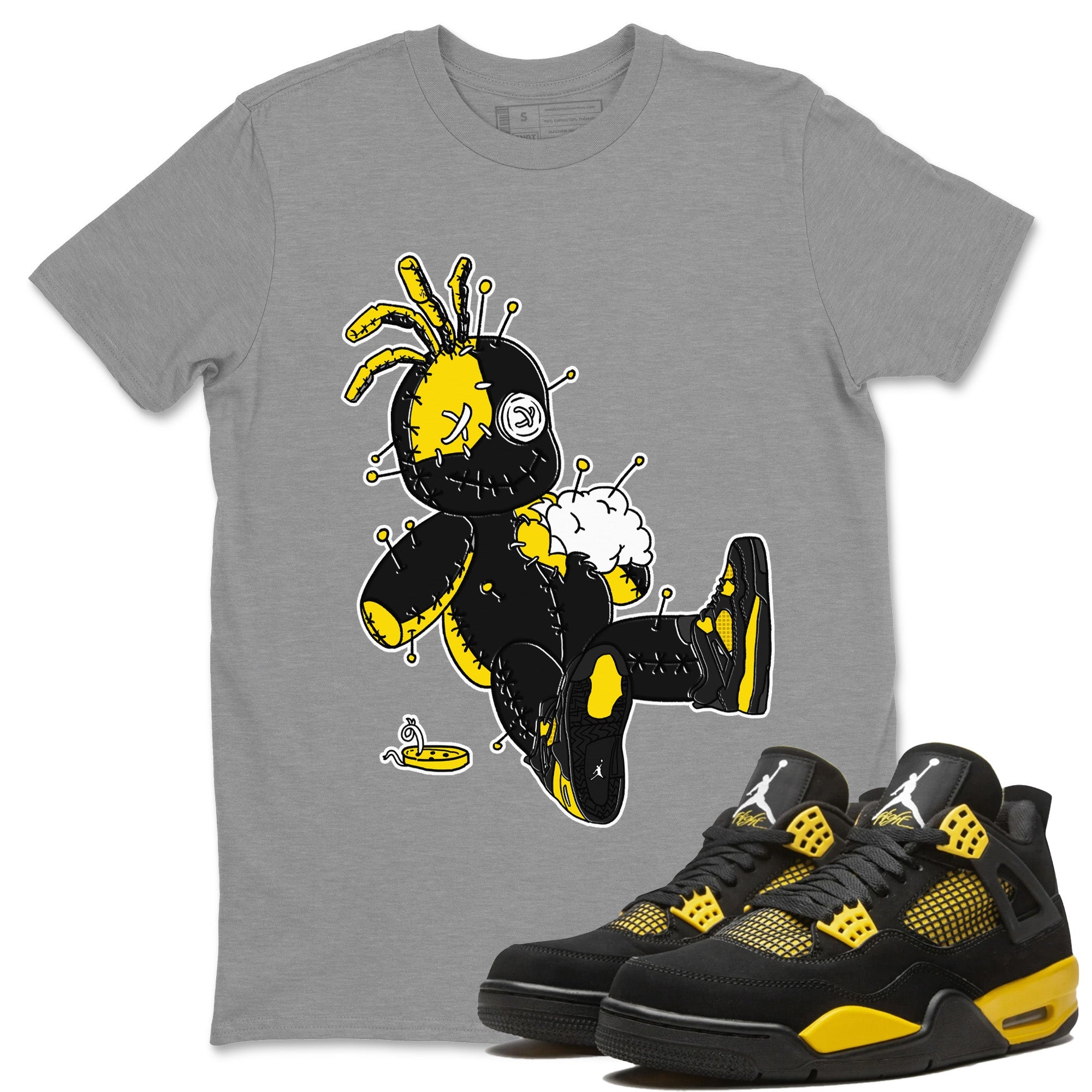 Air Jordan 4 Thunder Voodoo Doll Crew Neck Sneaker Tees Air Jordan 4 Retro Thunder Sneaker T-Shirts Size Chart