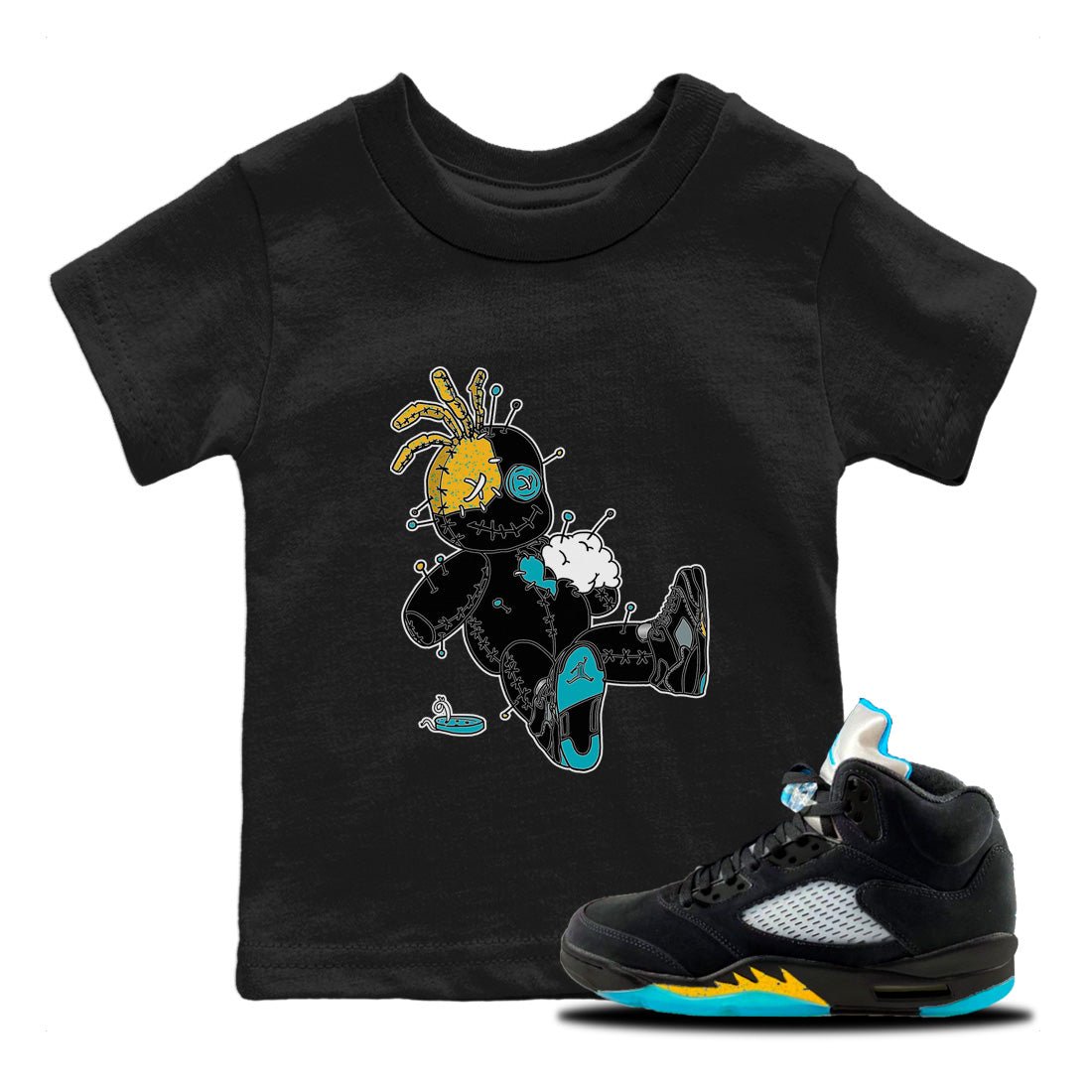 Jordan 5 Aqua unique Halloween sneaker tee Voodoo Doll Sneaker Tees Jordan 5 Aqua Sneaker Release Tees Kids Shirts