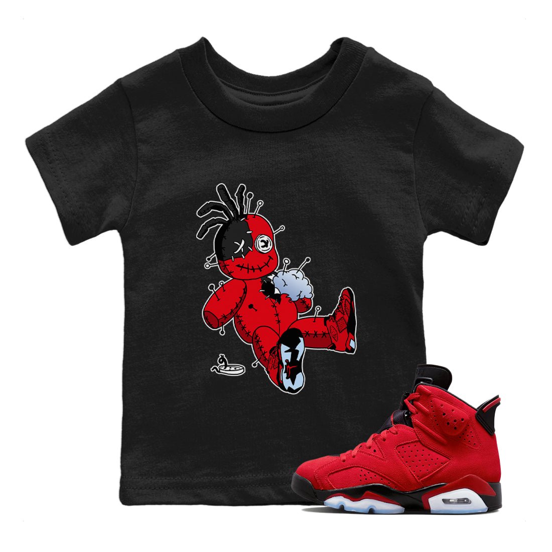 Air Jordan 6 Toro Bravo unique Halloween sneaker tee Voodoo Doll Sneaker Tees Air Jordan 6 Toro Tees Kids Shirts Black 1