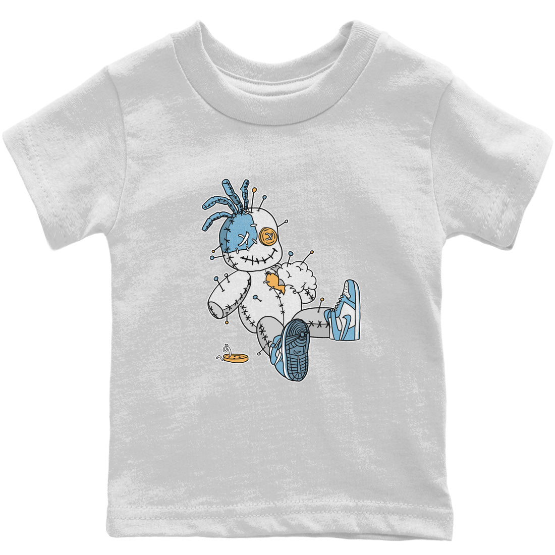 Jordan 1 Denim unique Halloween sneaker tee Voodoo Doll Sneaker Tees Jordan 1 Denim Sneaker Release Tees Kids Shirts