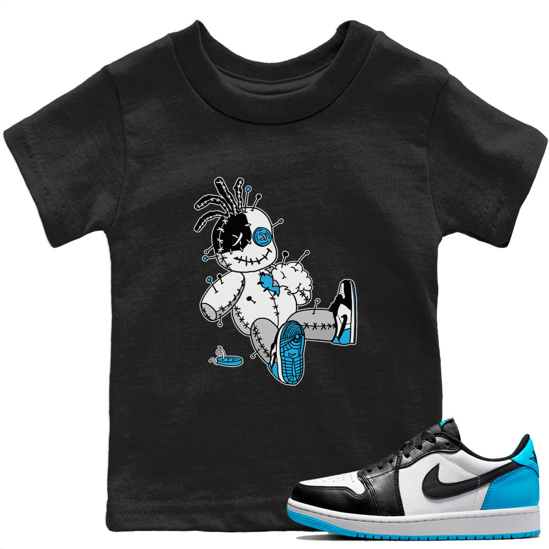 Jordan 1 Powder Blue unique Halloween sneaker tee Voodoo Doll Sneaker Tees Jordan 1 Powder Blue Sneaker Release Tees Kids Shirts