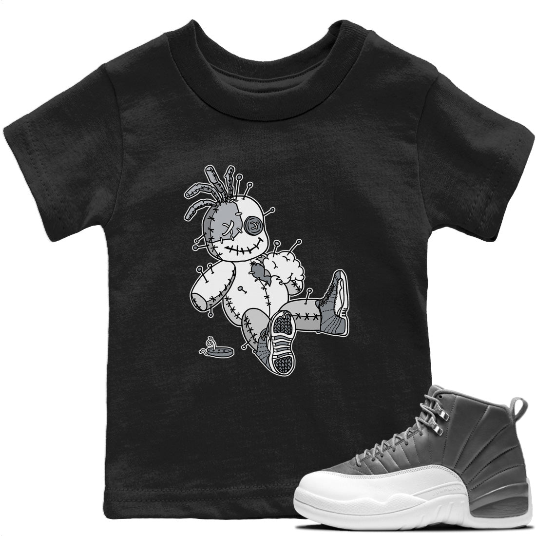 Jordan 12 Stealth unique Halloween sneaker tee Voodoo Doll Sneaker Tees Jordan 12 Stealth Sneaker Release Tees Kids Shirts