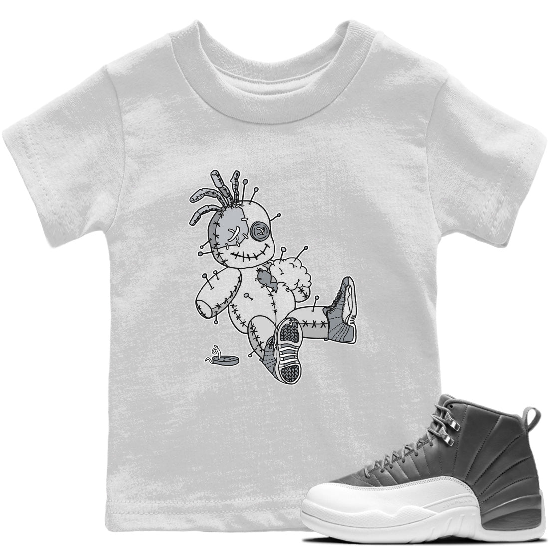 Jordan 12 Stealth unique Halloween sneaker tee Voodoo Doll Sneaker Tees Jordan 12 Stealth Sneaker Release Tees Kids Shirts