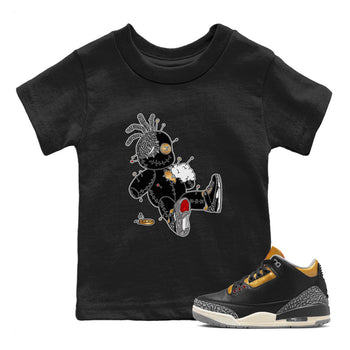 Jordan 3 Black Gold unique Halloween sneaker tee Voodoo Doll Sneaker Tees Jordan 3 Black Gold Sneaker Release Tees Kids Shirts