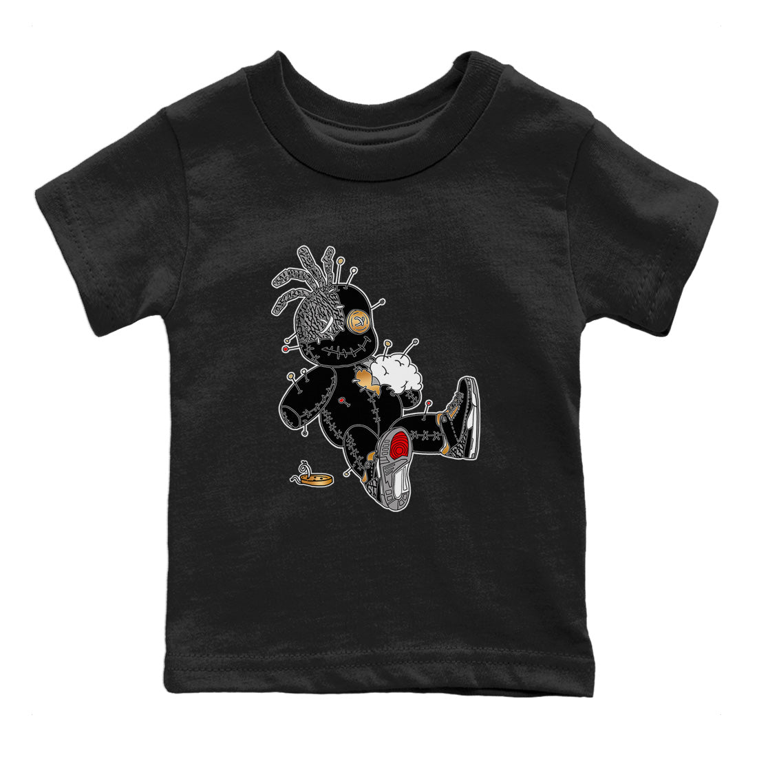 Jordan 3 Black Gold unique Halloween sneaker tee Voodoo Doll Sneaker Tees Jordan 3 Black Gold Sneaker Release Tees Kids Shirts