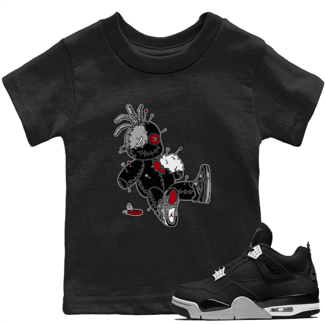 Jordan 4 Black Canvas unique Halloween sneaker tee Voodoo Doll Sneaker Tees Jordan 4 Black Canvas Sneaker Release Tees Kids Shirts