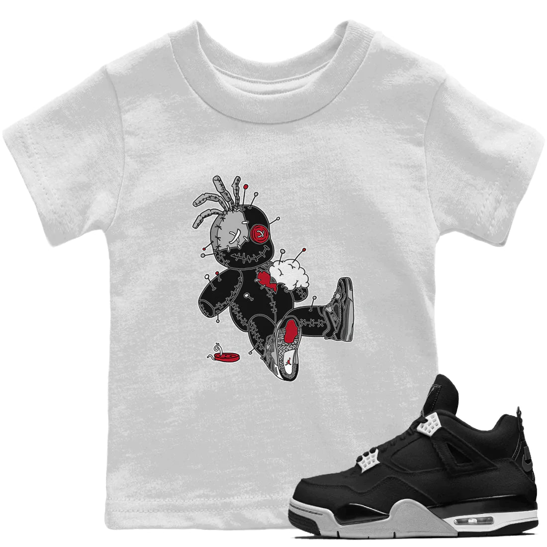 Jordan 4 Black Canvas unique Halloween sneaker tee Voodoo Doll Sneaker Tees Jordan 4 Black Canvas Sneaker Release Tees Kids Shirts