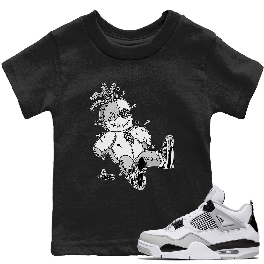 Jordan 4 Military Black unique Halloween sneaker tee Voodoo Doll Sneaker Tees Jordan 4 Military Black Sneaker Release Tees Kids Shirts