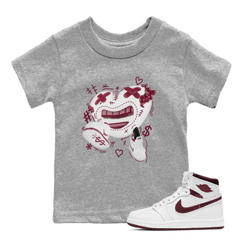 1s Metallic Burgundy shirt to match jordans Walk In Love sneaker tees AJ1 Metallic Burgundy SNRT Sneaker Release Tees Baby Toddler Heather Grey 1 T-Shirt