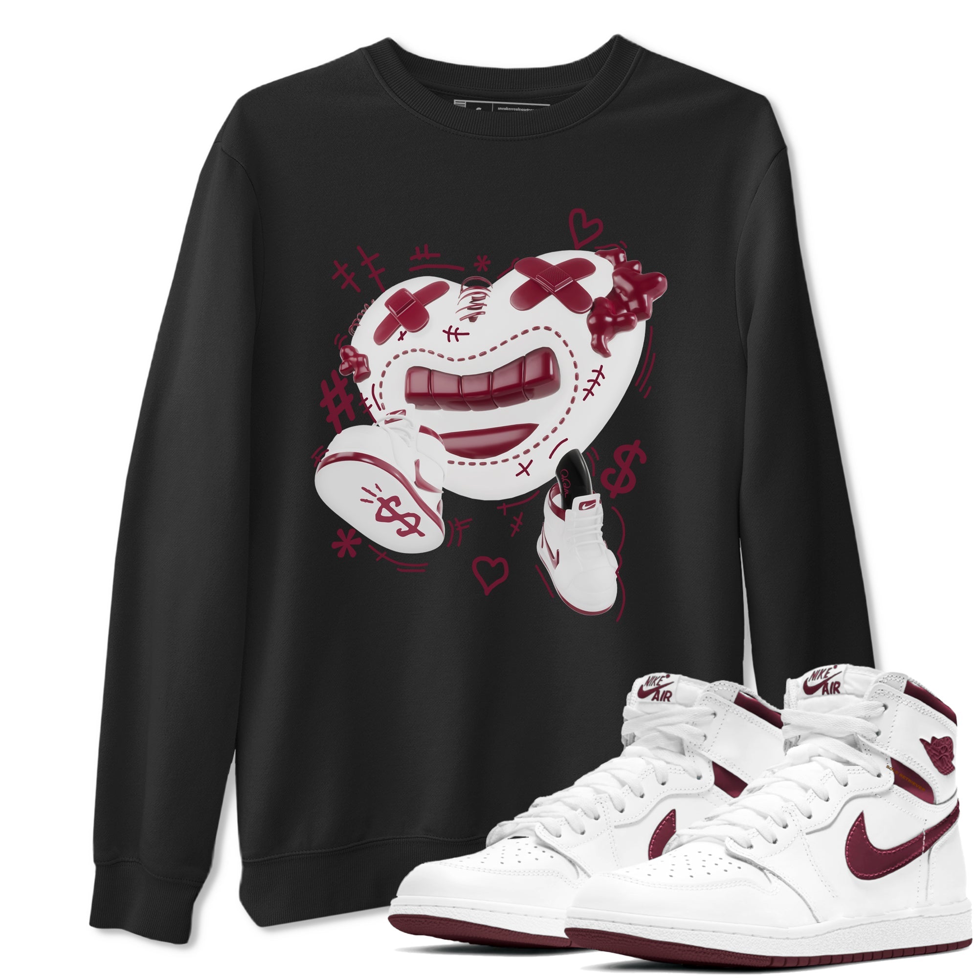 1s Metallic Burgundy shirt to match jordans Walk In Love sneaker tees AJ1 Metallic Burgundy SNRT Sneaker Release Tees Unisex Black 1 T-Shirt