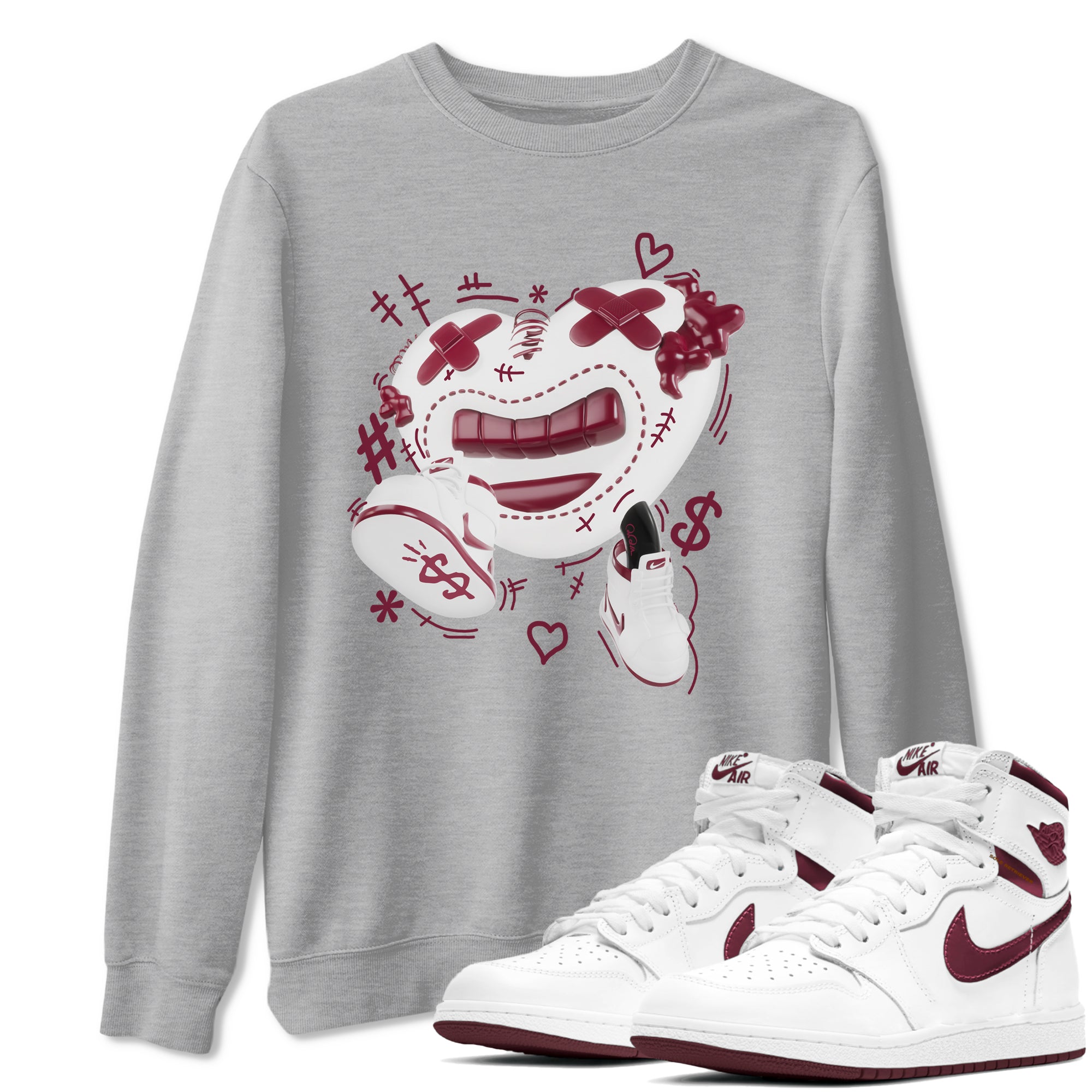 1s Metallic Burgundy shirt to match jordans Walk In Love sneaker tees AJ1 Metallic Burgundy SNRT Sneaker Release Tees Unisex Heather Grey 1 T-Shirt