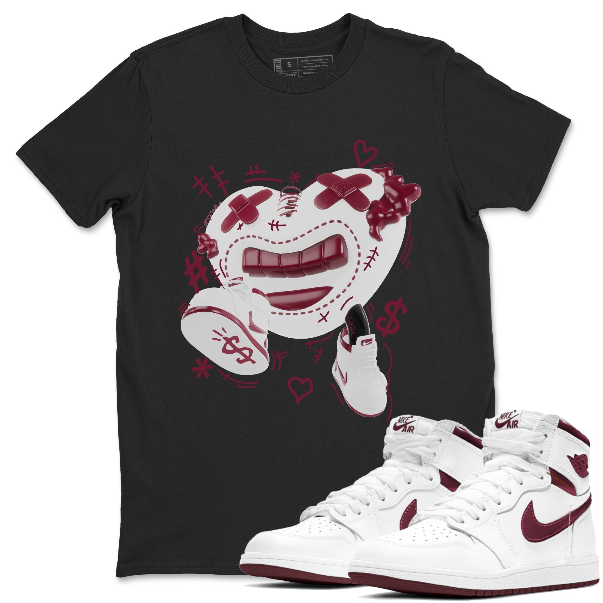 1s Metallic Burgundy shirt to match jordans Walk In Love sneaker tees AJ1 Metallic Burgundy SNRT Sneaker Release Tees Unisex Black 1 T-Shirt