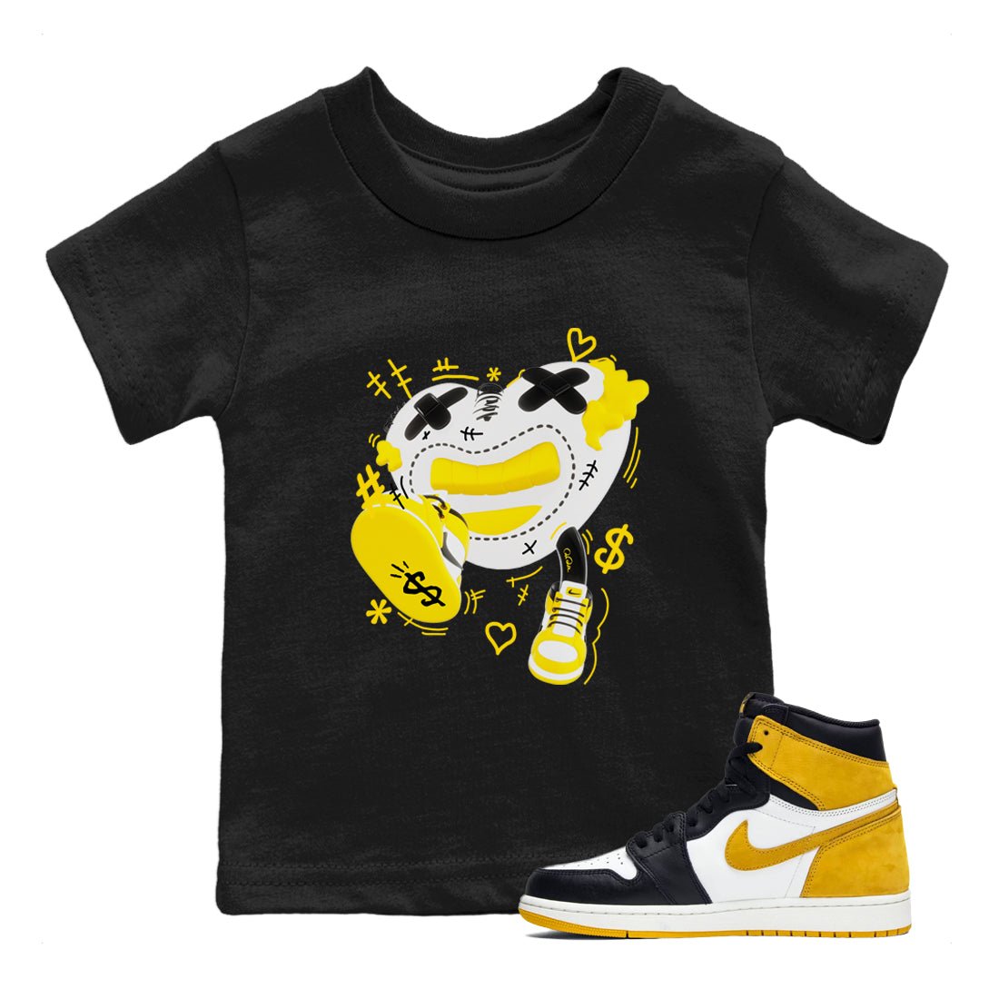 1s Yellow Ochre shirt to match jordans Walk In Love sneaker tees Air Jordan 1 Yellow Ochre SNRT sneaker release tees baby toddler Black 1 cotton Shirt