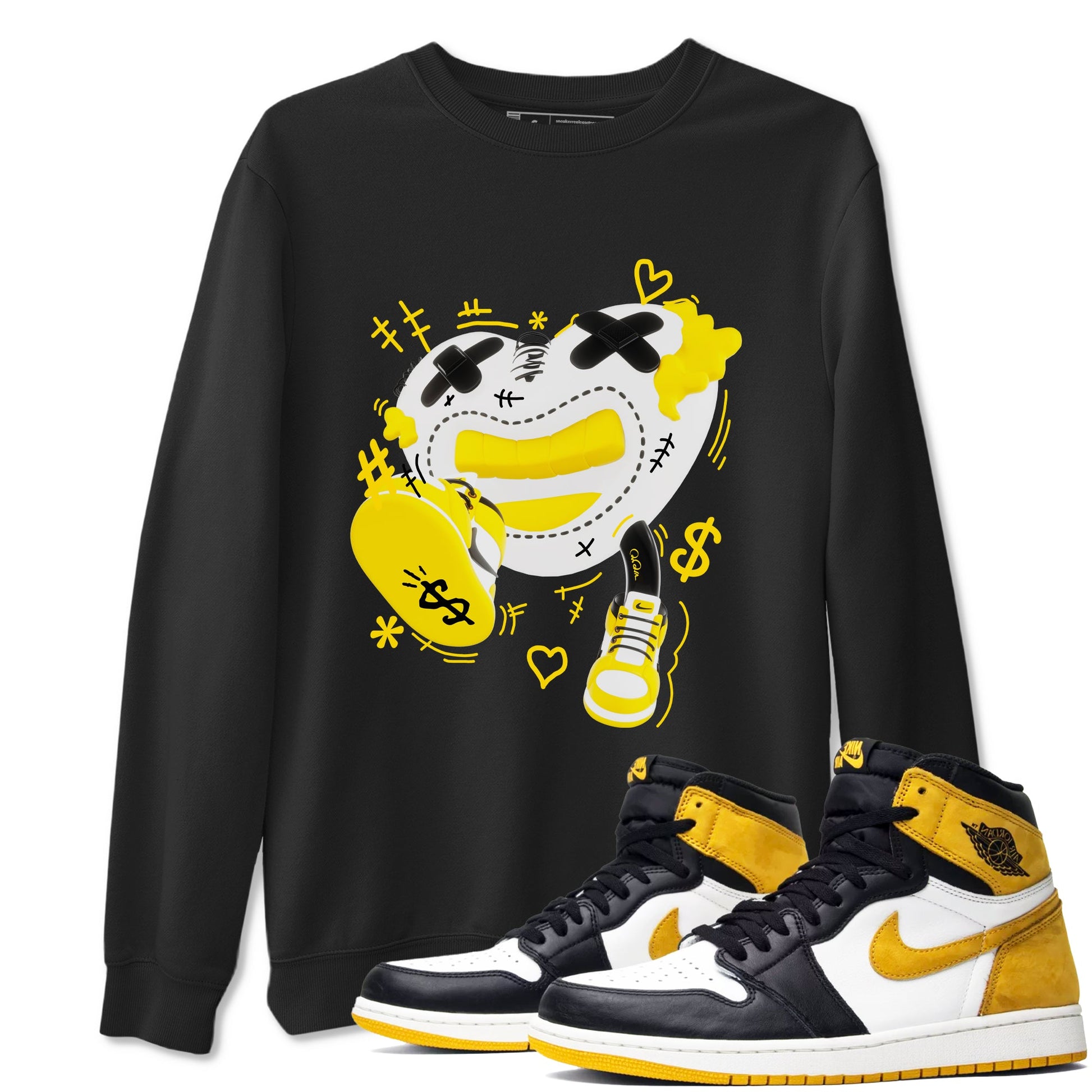 1s Yellow Ochre shirt to match jordans Walk In Love sneaker tees Air Jordan 1 Yellow Ochre SNRT Sneaker Release Tees unisex cotton Black 1 crew neck shirt