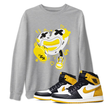 1s Yellow Ochre shirt to match jordans Walk In Love sneaker tees Air Jordan 1 Yellow Ochre SNRT Sneaker Release Tees unisex cotton Heather Grey 1 crew neck shirt