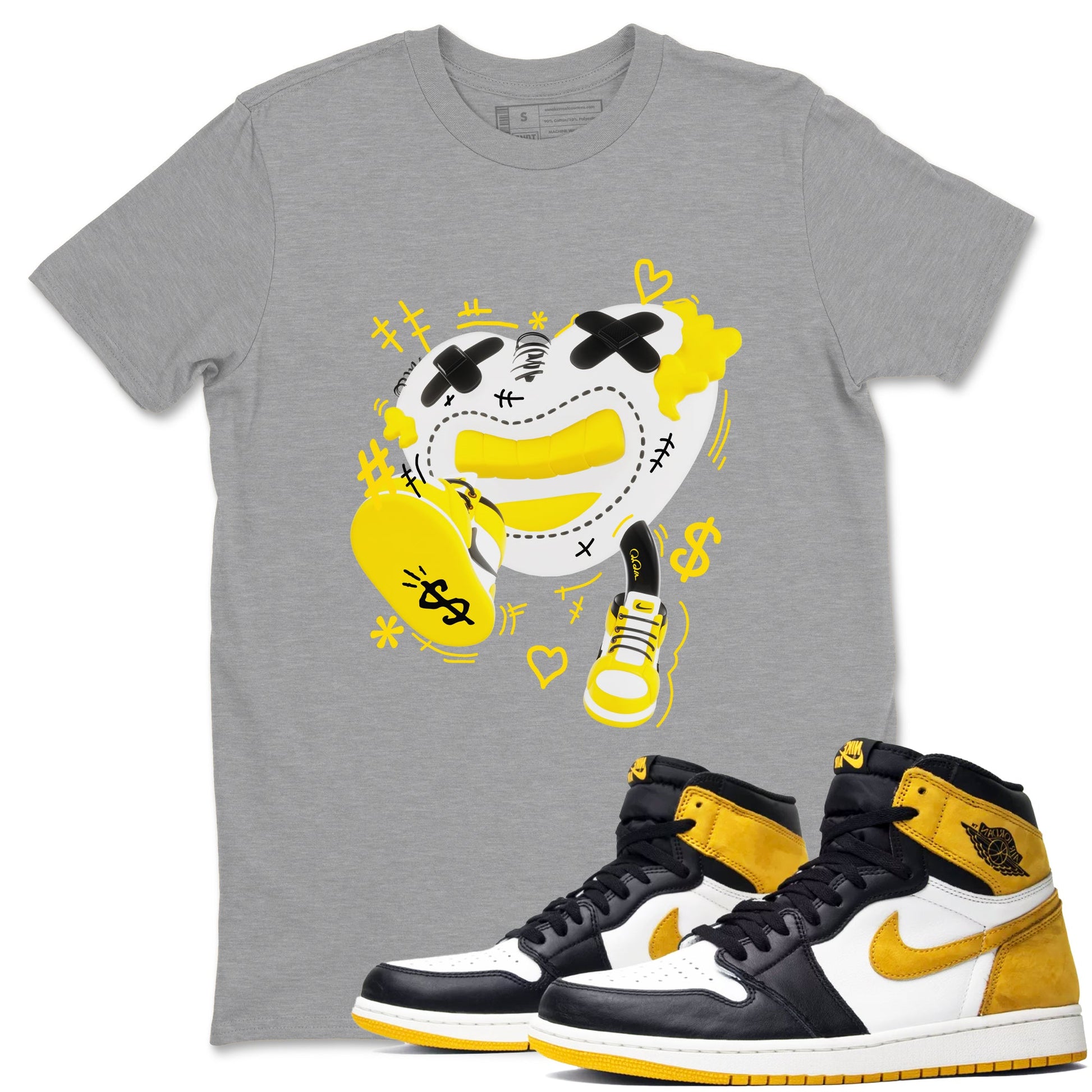 1s Yellow Ochre shirt to match jordans Walk In Love sneaker tees Air Jordan 1 Yellow Ochre SNRT Sneaker Release Tees unisex cotton Heather Grey 1 crew neck shirt