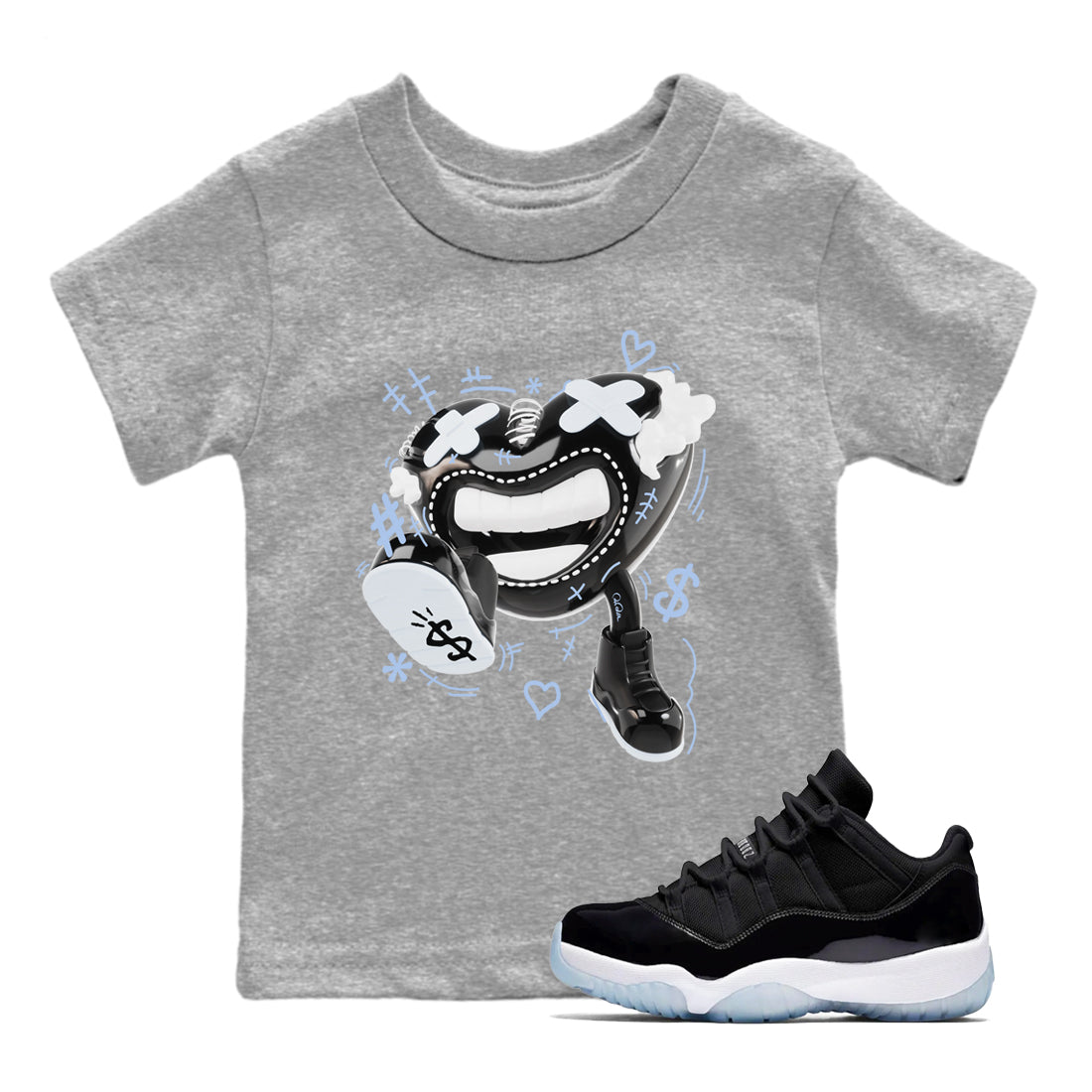 11s Black and Varsity Royal shirt to match jordans Walk In Love sneaker tees Air Jordan 11 Black/Varsity Royal SNRT Sneaker Release Tees Baby Toddler Heather Grey 1 T-Shirt