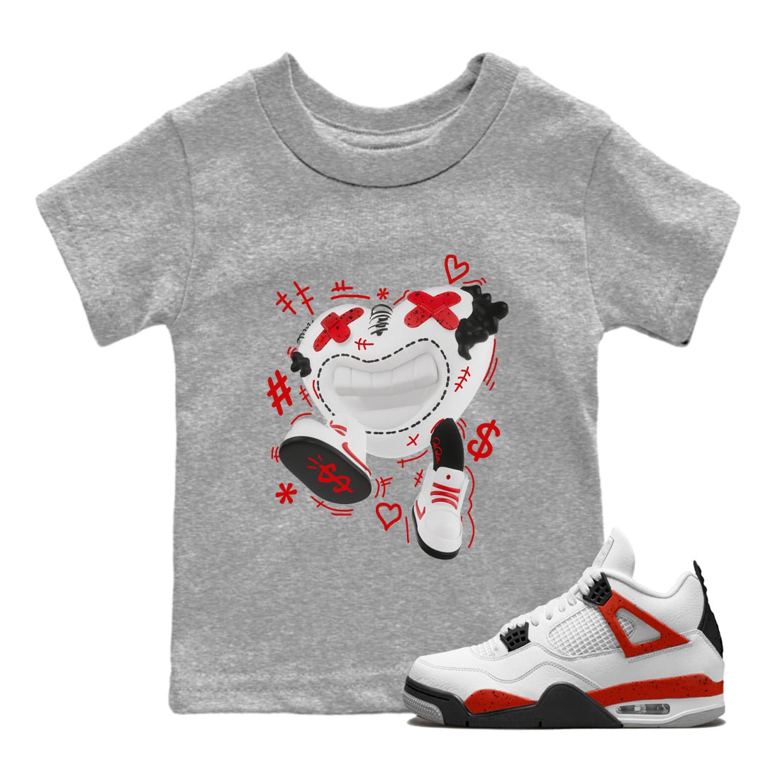 Air Jordan 4 Red Cement shirt to match jordans Walk In Love sneaker tees AJ4 Red Cement SNRT Sneaker Release Tees Baby Toddler Heather Grey 1 T-Shirt