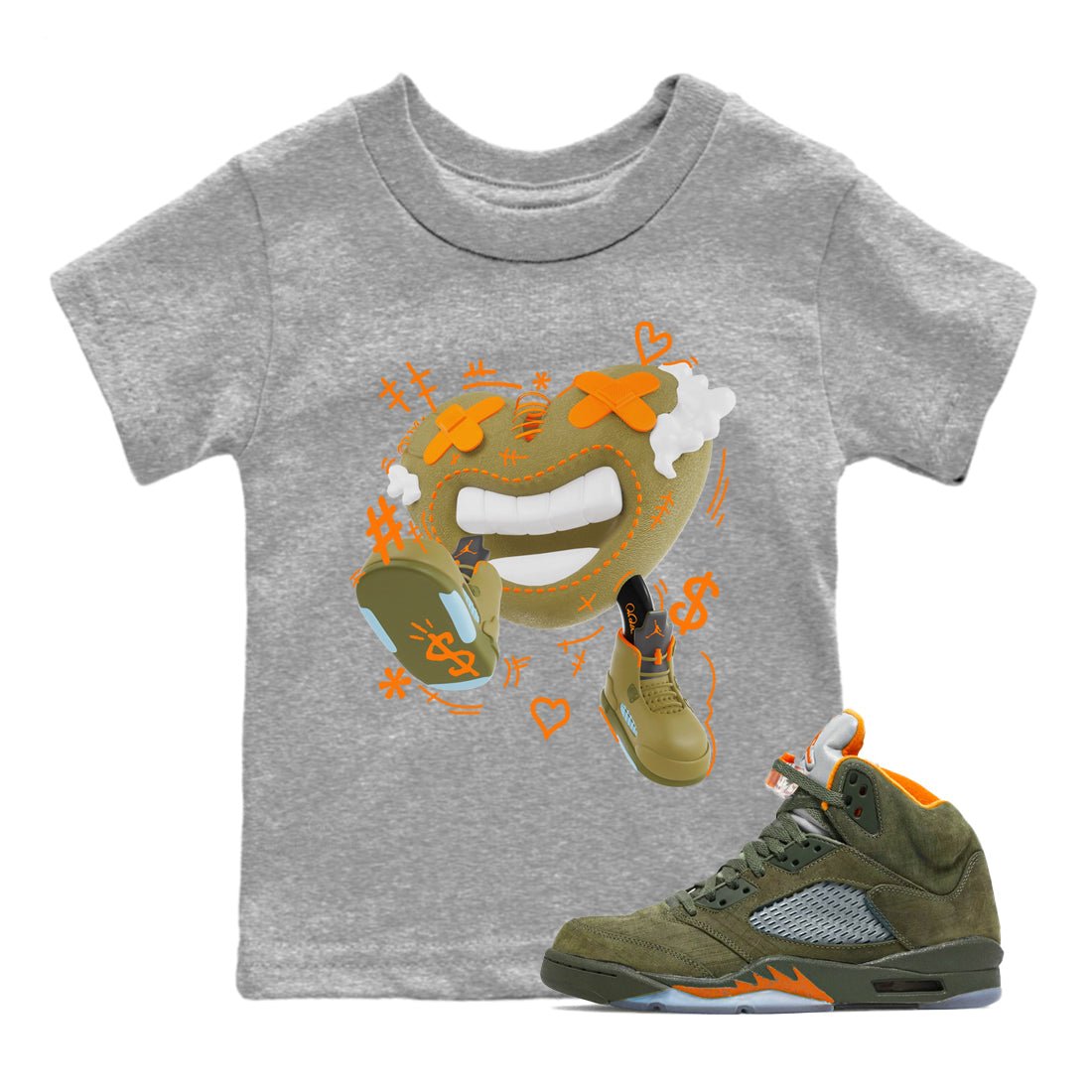 5s Olive shirt to match jordans Walk In Love sneaker tees Air Jordan 5 Olive SNRT sneaker release tees baby toddler Heather Grey 1 cotton Shirt