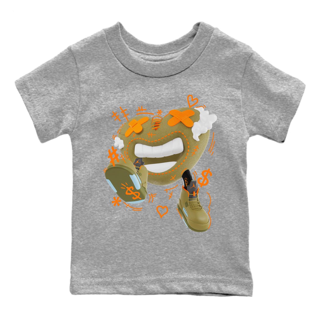 5s Olive shirt to match jordans Walk In Love sneaker tees Air Jordan 5 Olive SNRT sneaker release tees baby toddler Heather Grey 2 cotton Shirt
